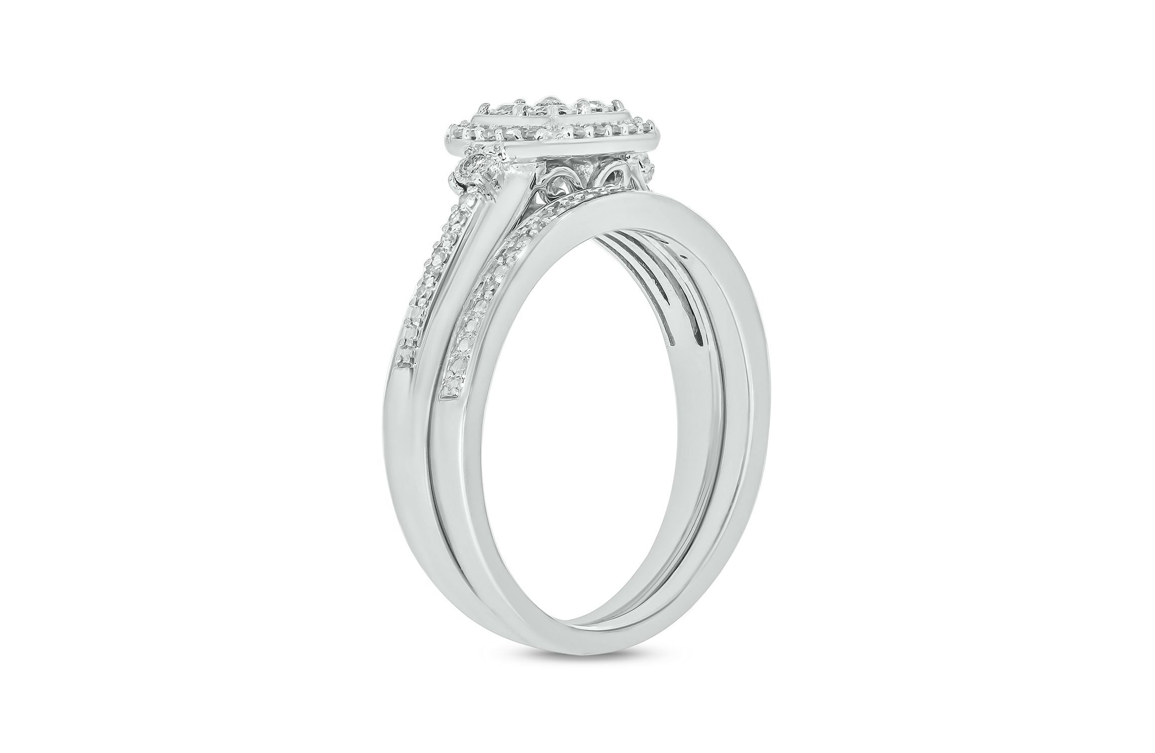 1/3 ct. t.w. Diamond Miracle Plate Bridal Ring in Sterling Silver
