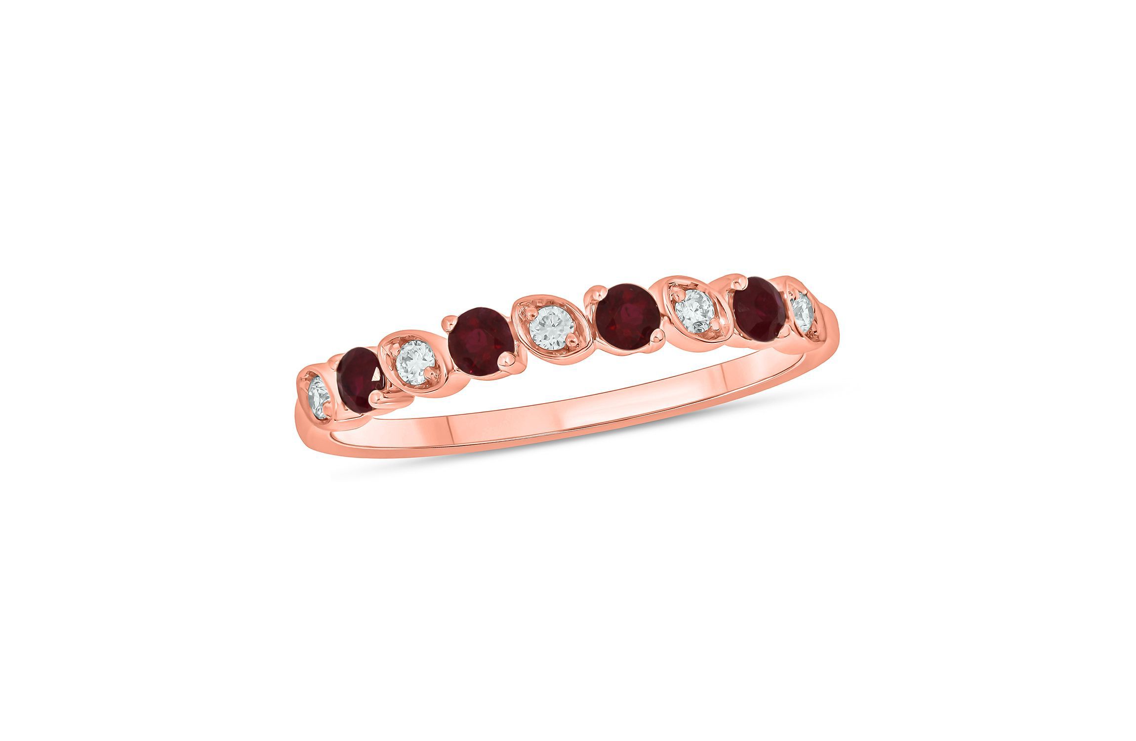 1/10 ct. t.w. Diamond and Natural Ruby Color Stone Anniversary Band in 10K Rose Gold