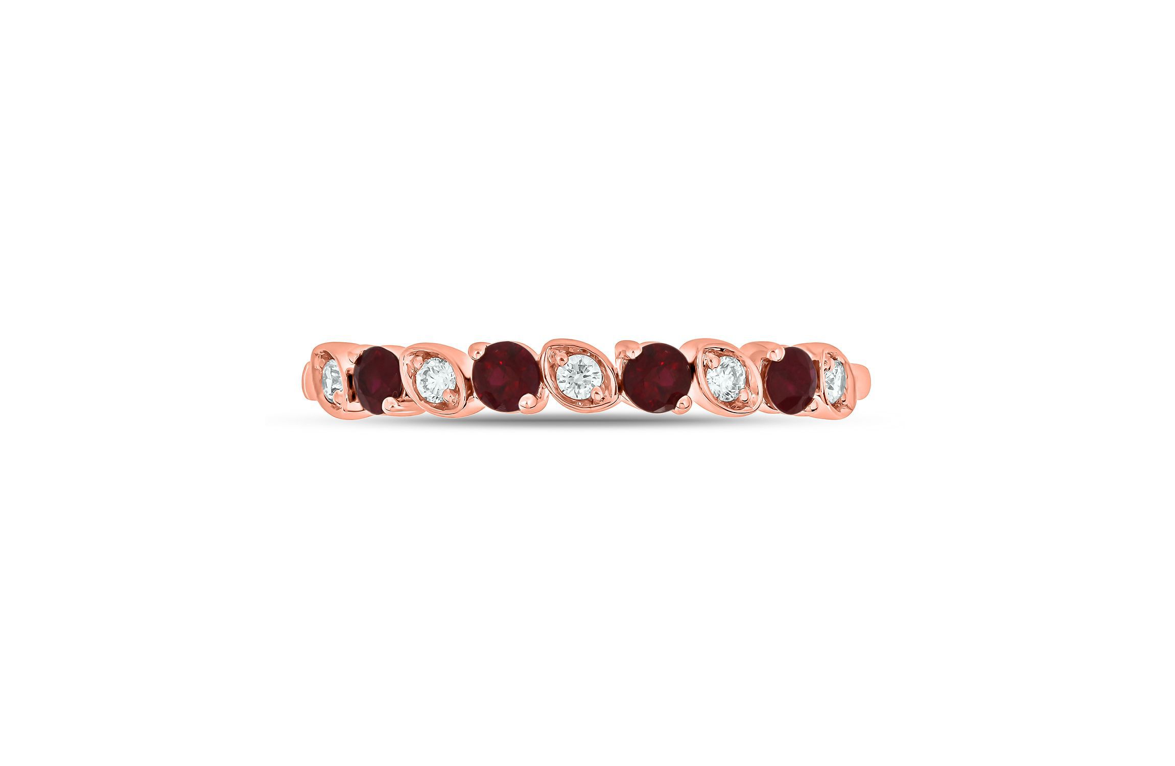 1/10 ct. t.w. Diamond and Natural Ruby Color Stone Anniversary Band in 10K Rose Gold