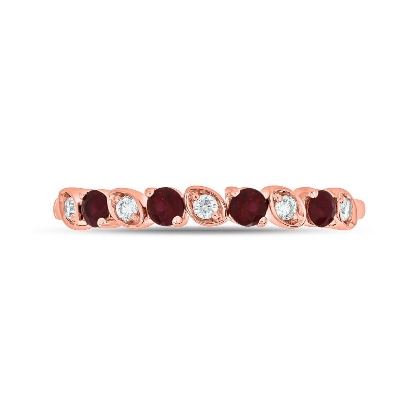 1/10 ct. t.w. Diamond and Natural Ruby Color Stone Anniversary Band in 10K Rose Gold