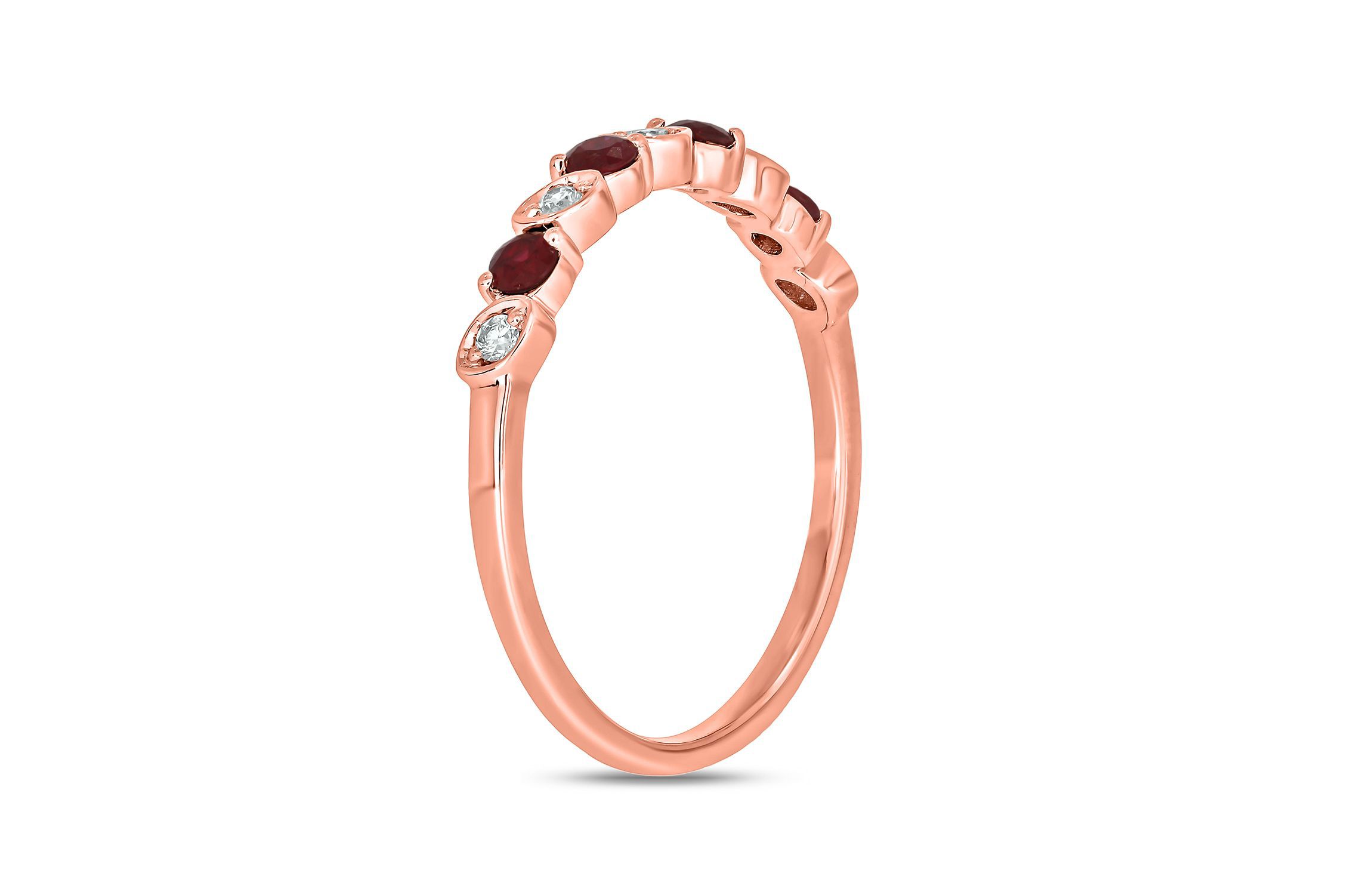 1/10 ct. t.w. Diamond and Natural Ruby Color Stone Anniversary Band in 10K Rose Gold