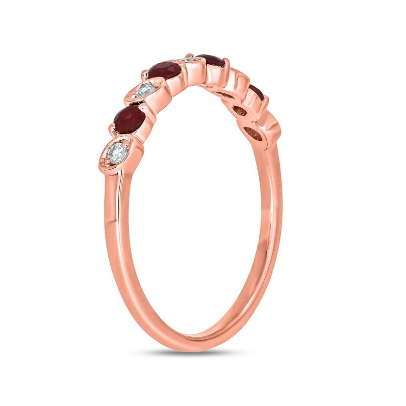 1/10 ct. t.w. Diamond and Natural Ruby Color Stone Anniversary Band in 10K Rose Gold