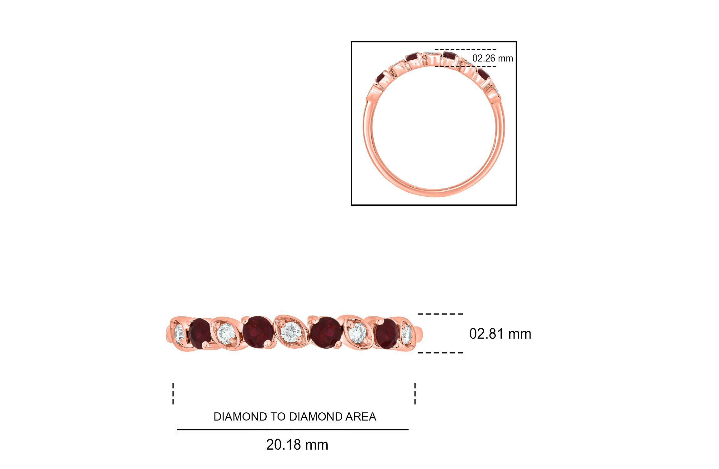 1/10 ct. t.w. Diamond and Natural Ruby Color Stone Anniversary Band in 10K Rose Gold