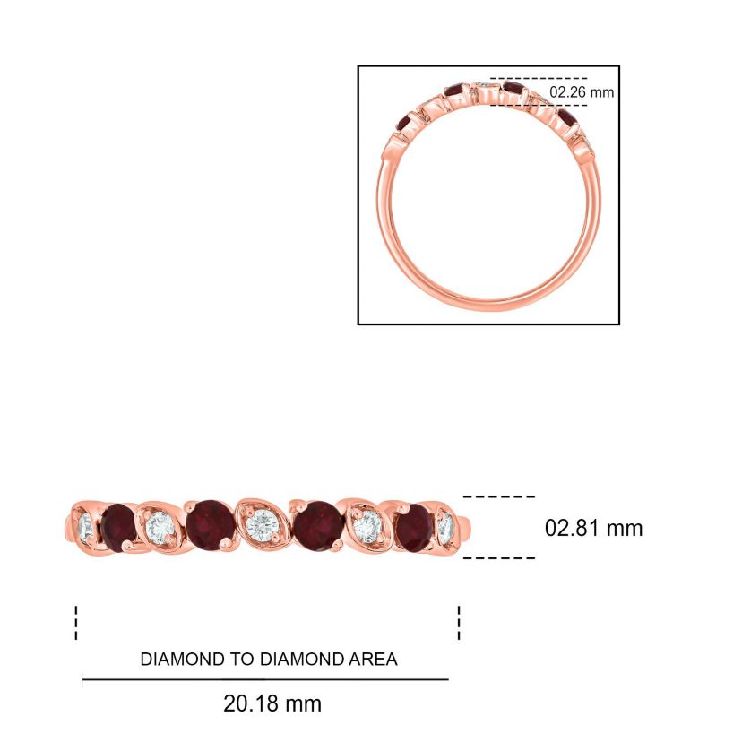 1/10 ct. t.w. Diamond and Natural Ruby Color Stone Anniversary Band in 10K Rose Gold