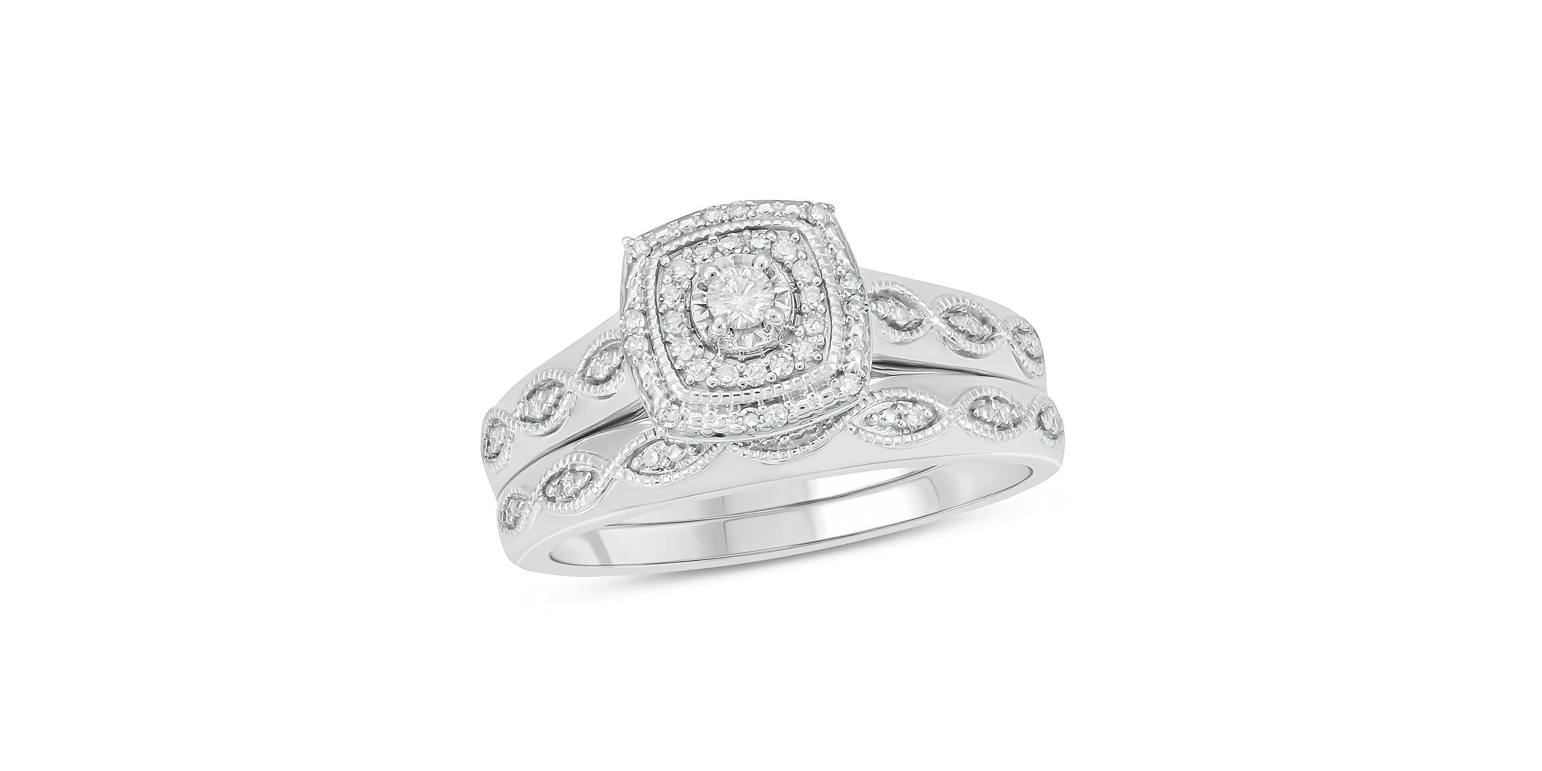 1/5 ct. t.w. Diamond with Miracle Plate Bridal Ring in Sterling Silver