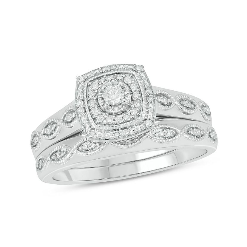 1/5 ct. t.w. Diamond with Miracle Plate Bridal Ring in Sterling Silver