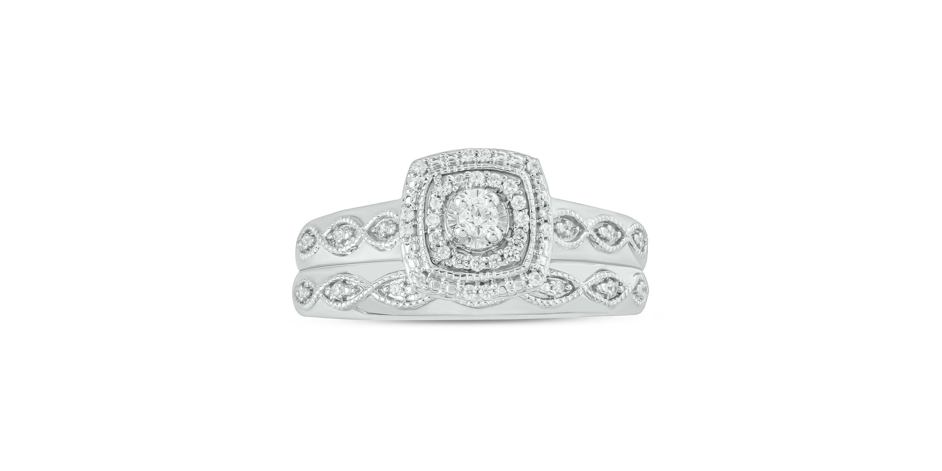 1/5 ct. t.w. Diamond with Miracle Plate Bridal Ring in Sterling Silver