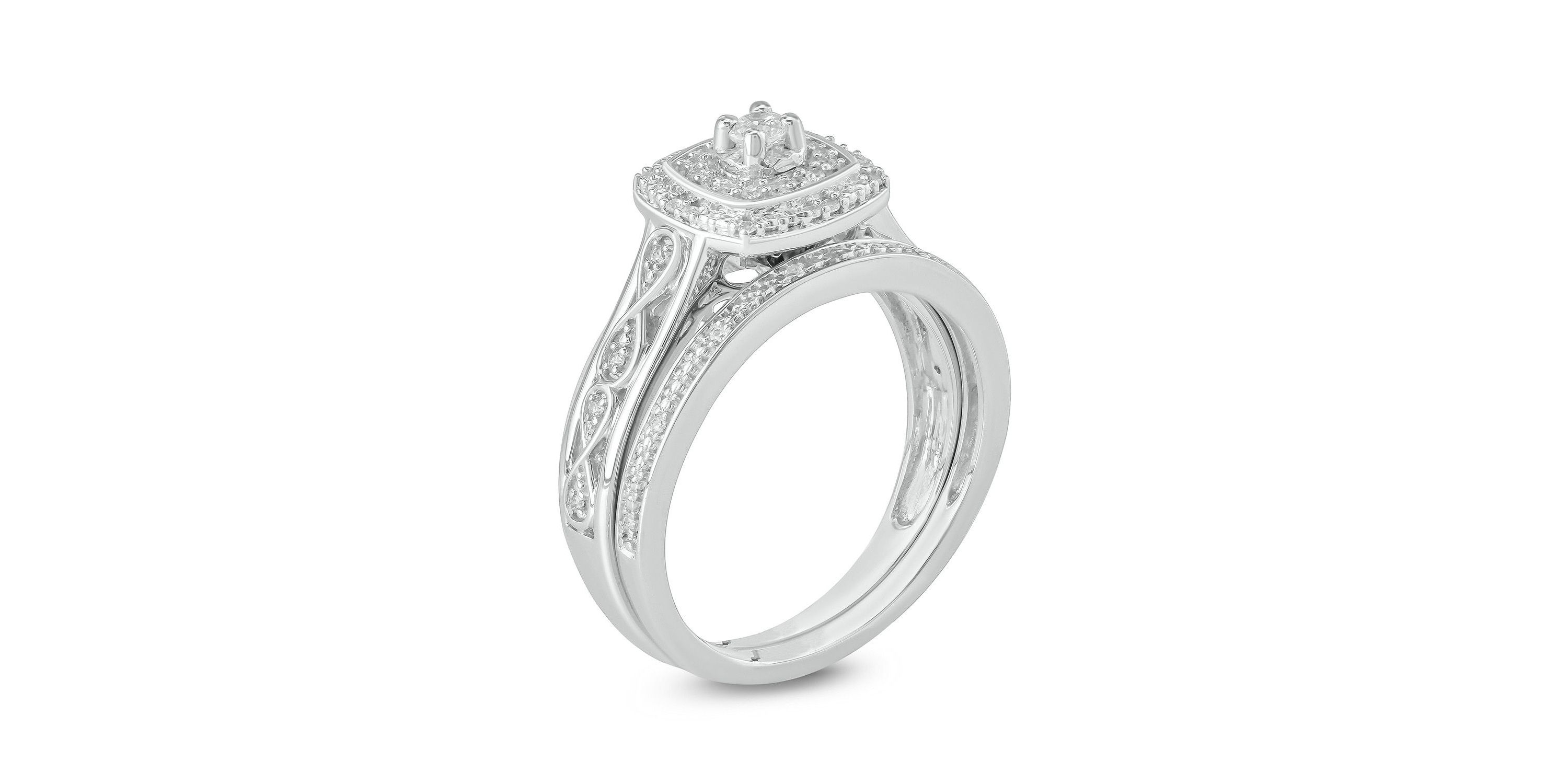 1/5 ct. t.w. Diamond with Miracle Plate Bridal Ring in Sterling Silver