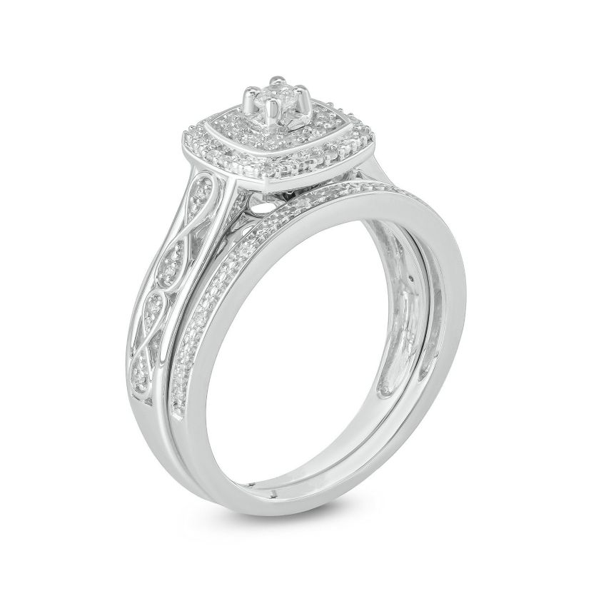 1/5 ct. t.w. Diamond with Miracle Plate Bridal Ring in Sterling Silver