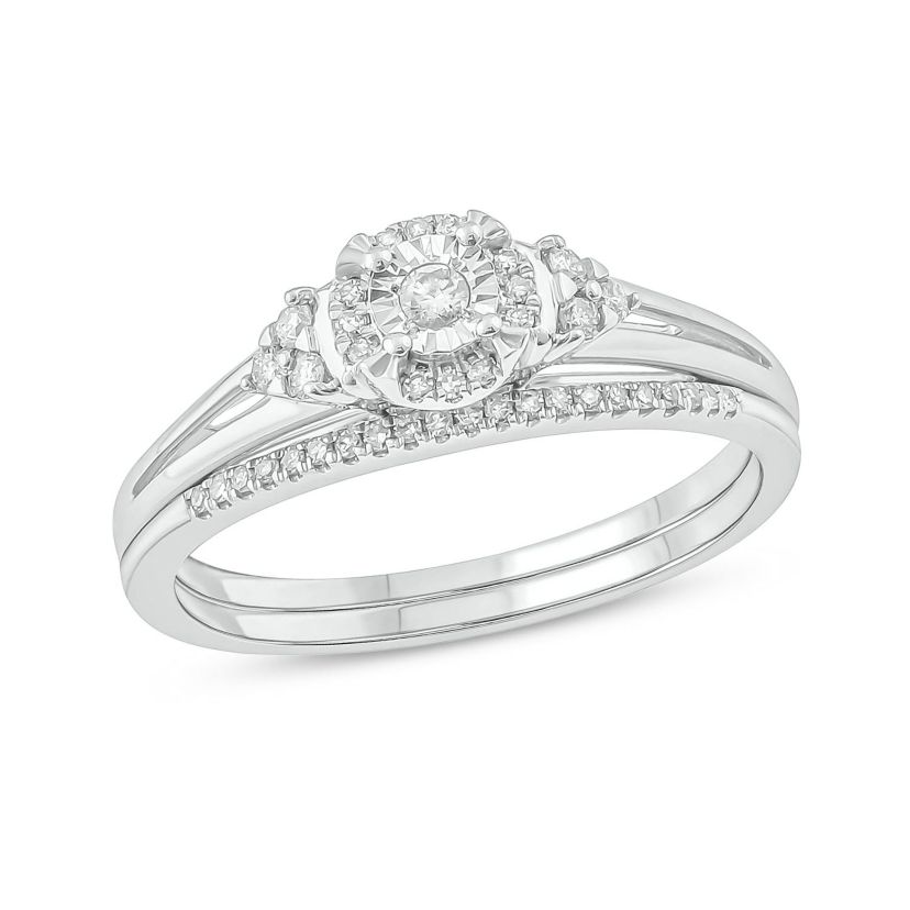 1/4 ct. t.w. Diamond with Miracle Plate Bridal Ring in Sterling Silver