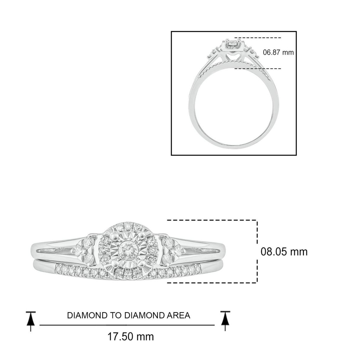1/4 ct. t.w. Diamond with Miracle Plate Bridal Ring in Sterling Silver