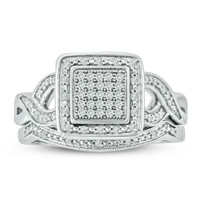 Belk & Co 1/5 ct. t.w. Diamond Square Bridal Ring in Sterling Silver, White