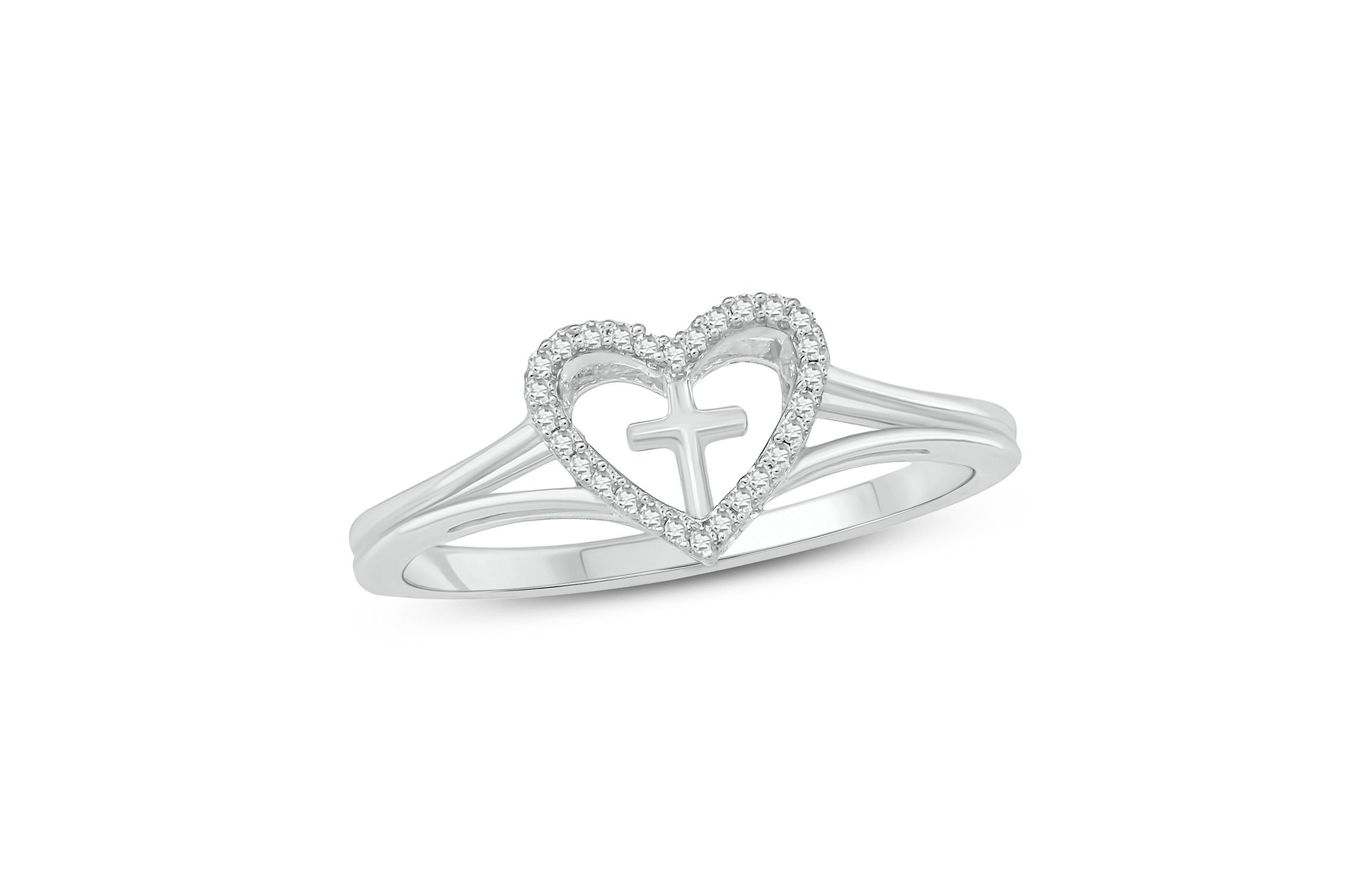 Diamond Accent Heart & Cross Anniversary Band Ring in 14K Yellow Gold