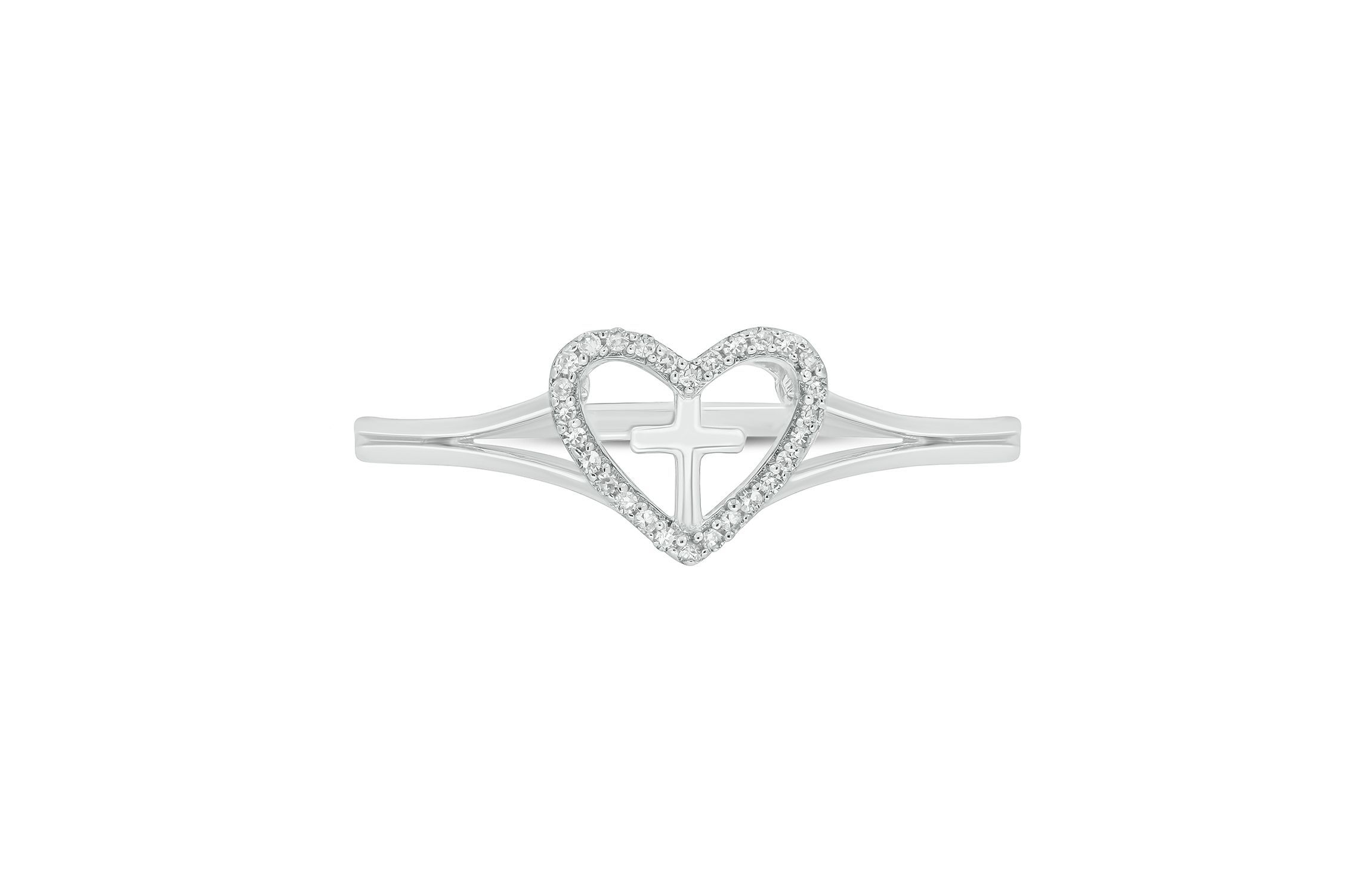 Diamond Accent Heart & Cross Anniversary Band Ring in 14K Yellow Gold