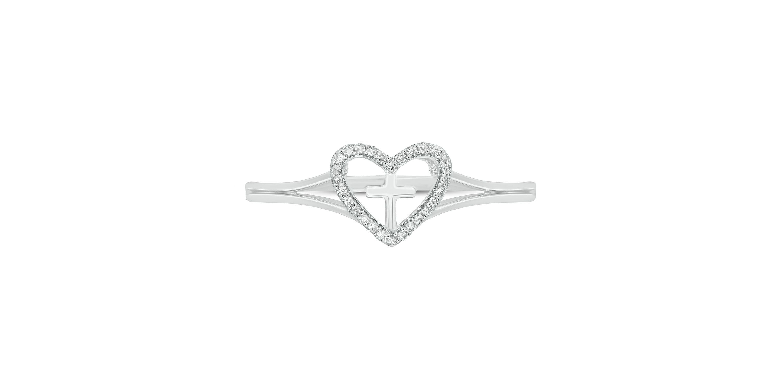 Diamond Accent Heart & Cross Anniversary Band Ring in 14K Yellow Gold