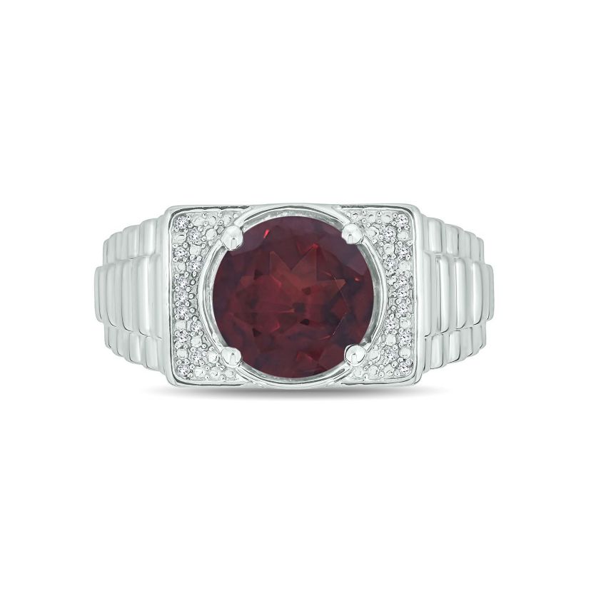 Diamond Accent and 4.25 ct. t.w. Natural Garnet Mens Ring In Sterling Silver