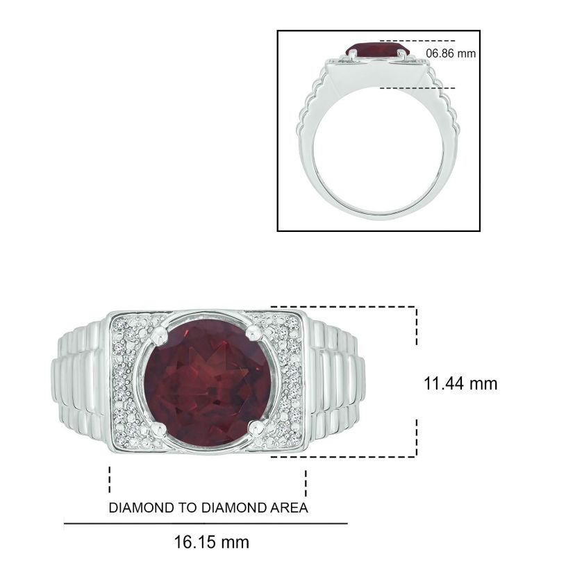 Diamond Accent and 4.25 ct. t.w. Natural Garnet Mens Ring In Sterling Silver