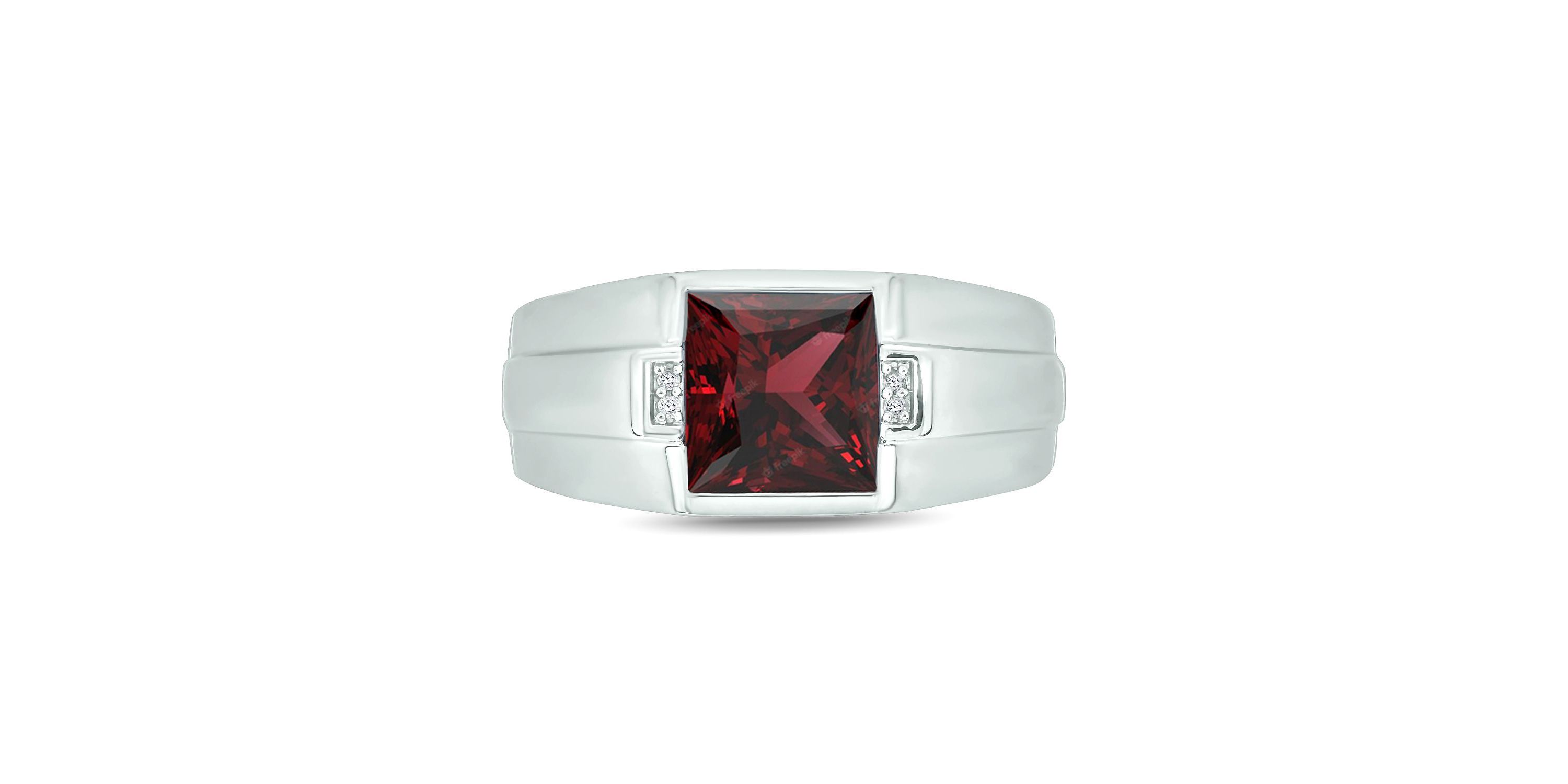 Diamond Accent and 3.0 ct. t.w. Natural Princess Cut Garnet Mens Ring In Sterling Silver