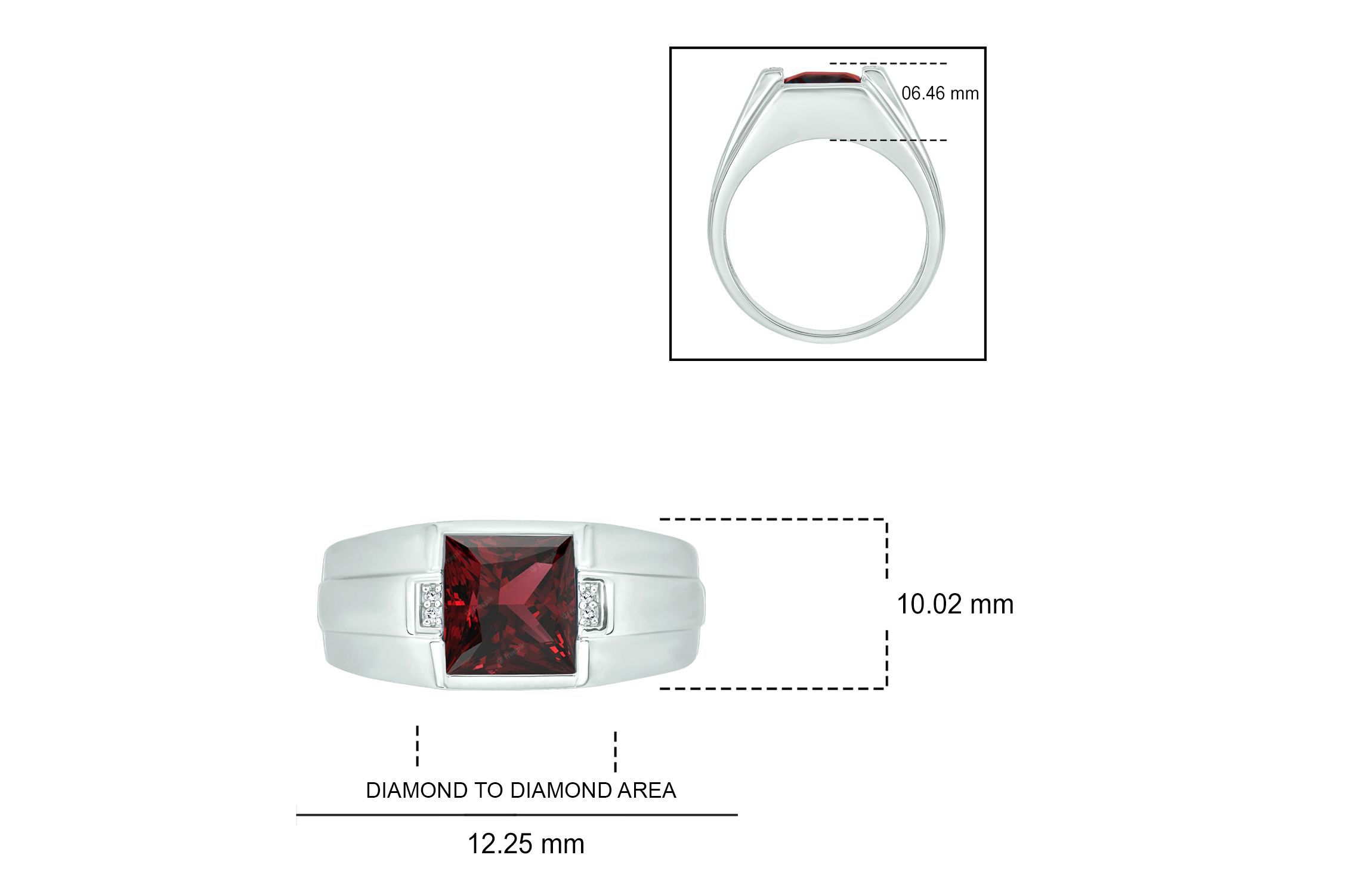 Diamond Accent and 3.0 ct. t.w. Natural Princess Cut Garnet Mens Ring In Sterling Silver