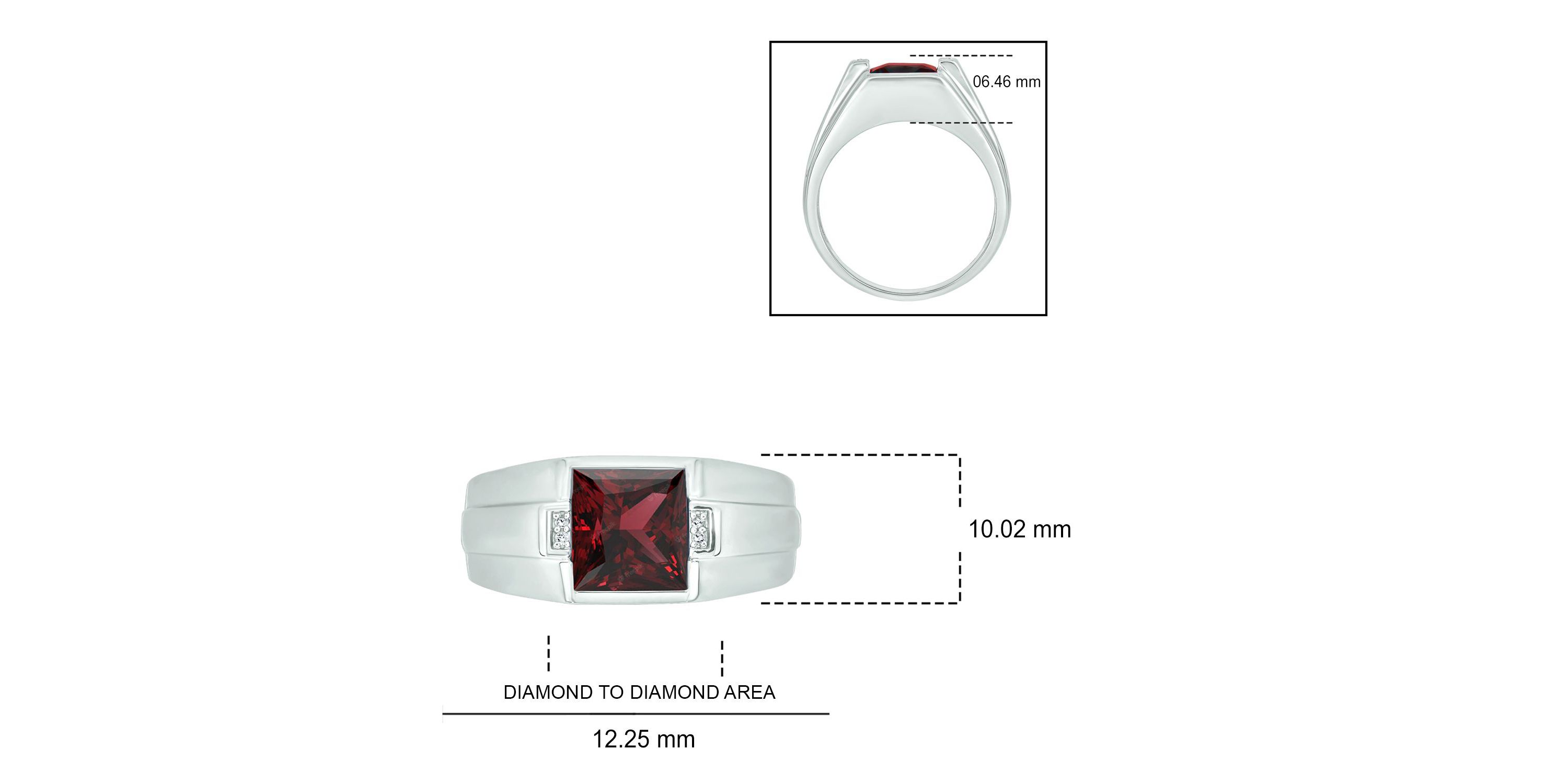 Diamond Accent and 3.0 ct. t.w. Natural Princess Cut Garnet Mens Ring In Sterling Silver