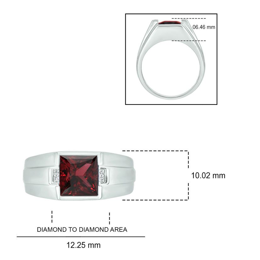 Diamond Accent and 3.0 ct. t.w. Natural Princess Cut Garnet Mens Ring In Sterling Silver