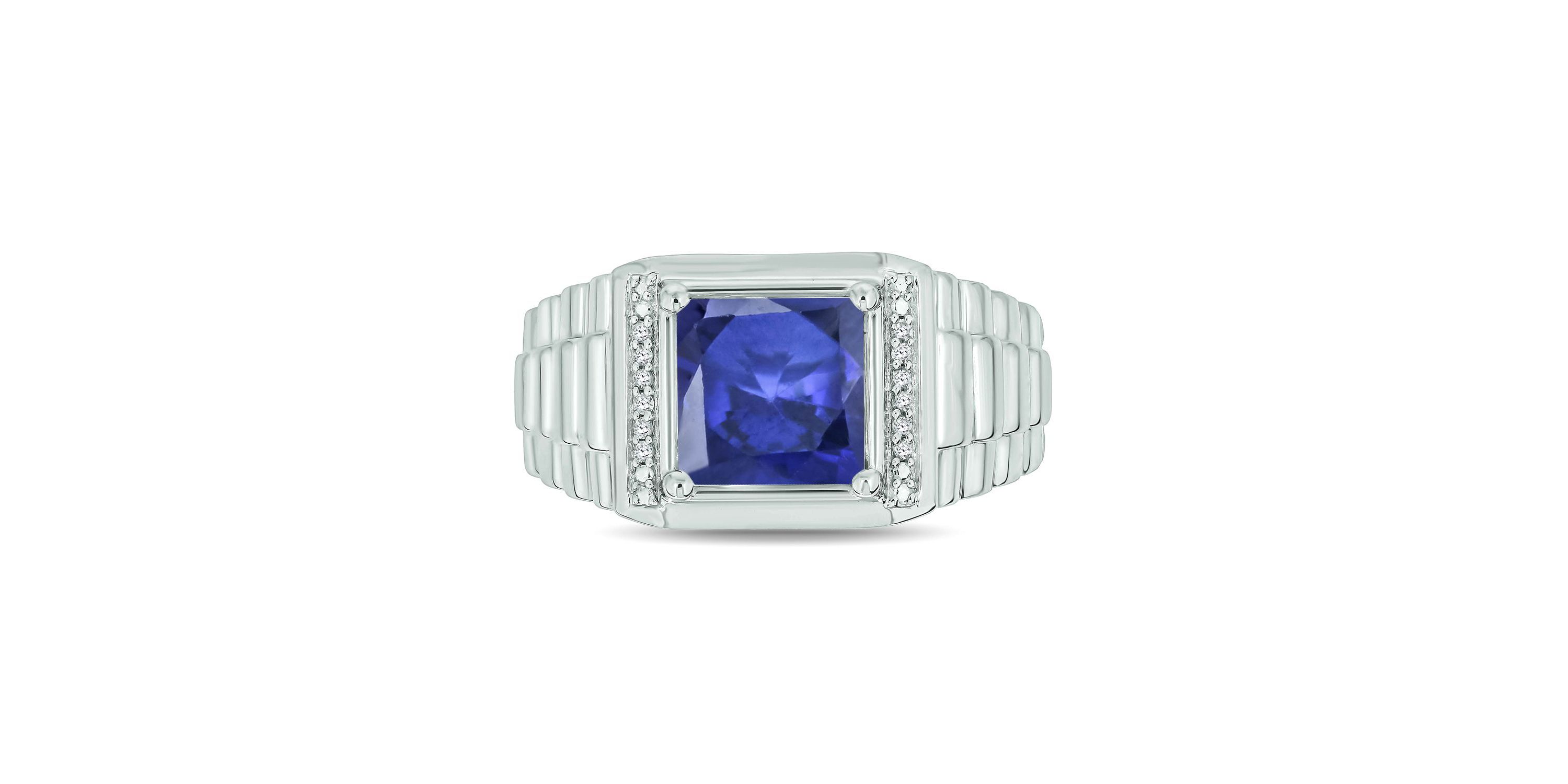 Lab Created Diamond Accent and 3.0 ct. t.w. Created Princess Cut White Sapphire Mens Ring In Sterling Silver