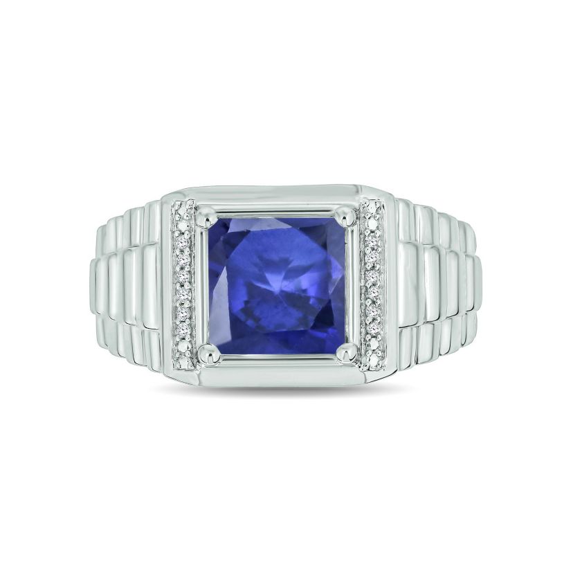 Lab Created Diamond Accent and 3.0 ct. t.w. Created Princess Cut White Sapphire Mens Ring In Sterling Silver