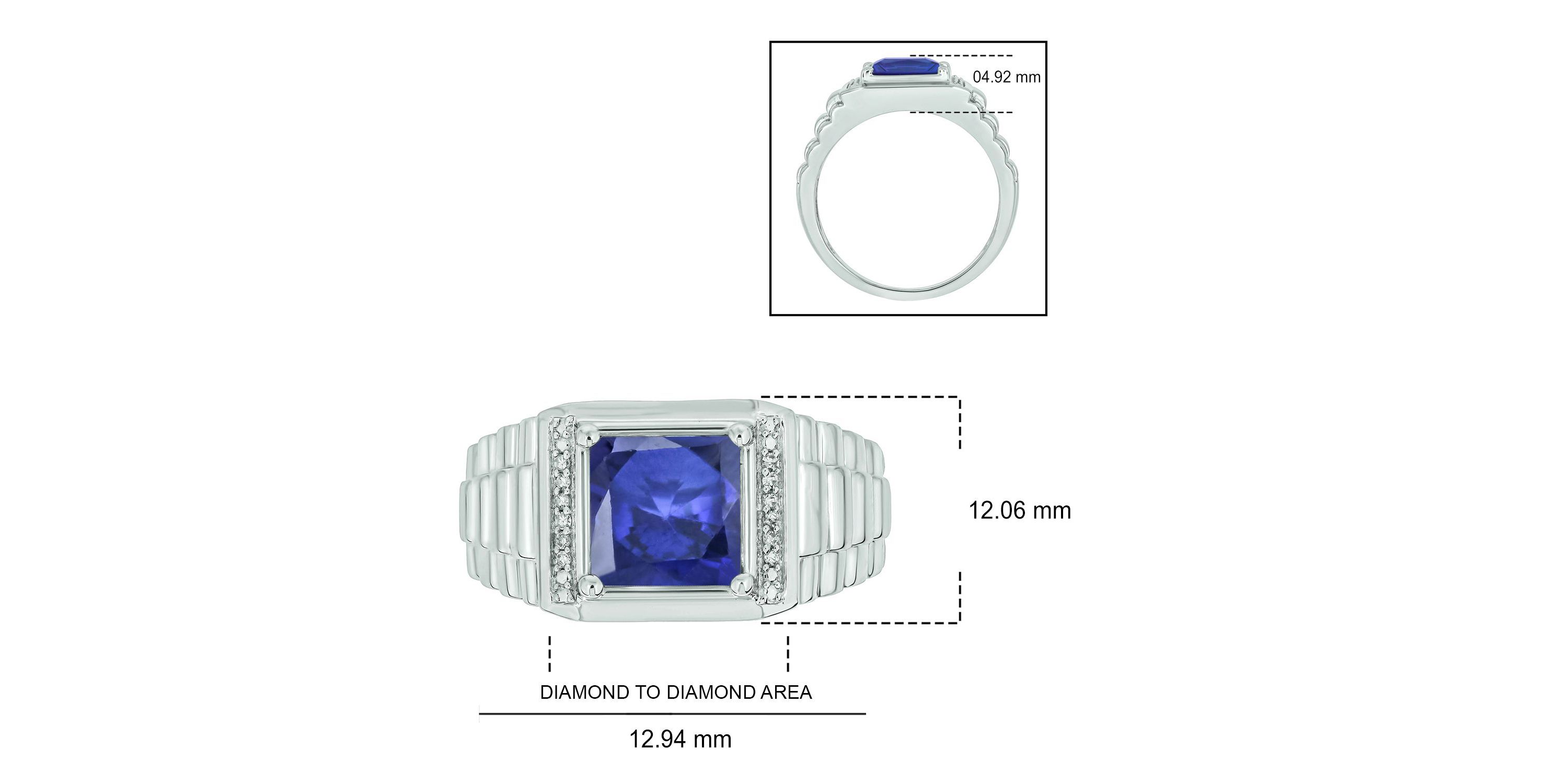 Lab Created Diamond Accent and 3.0 ct. t.w. Created Princess Cut White Sapphire Mens Ring In Sterling Silver