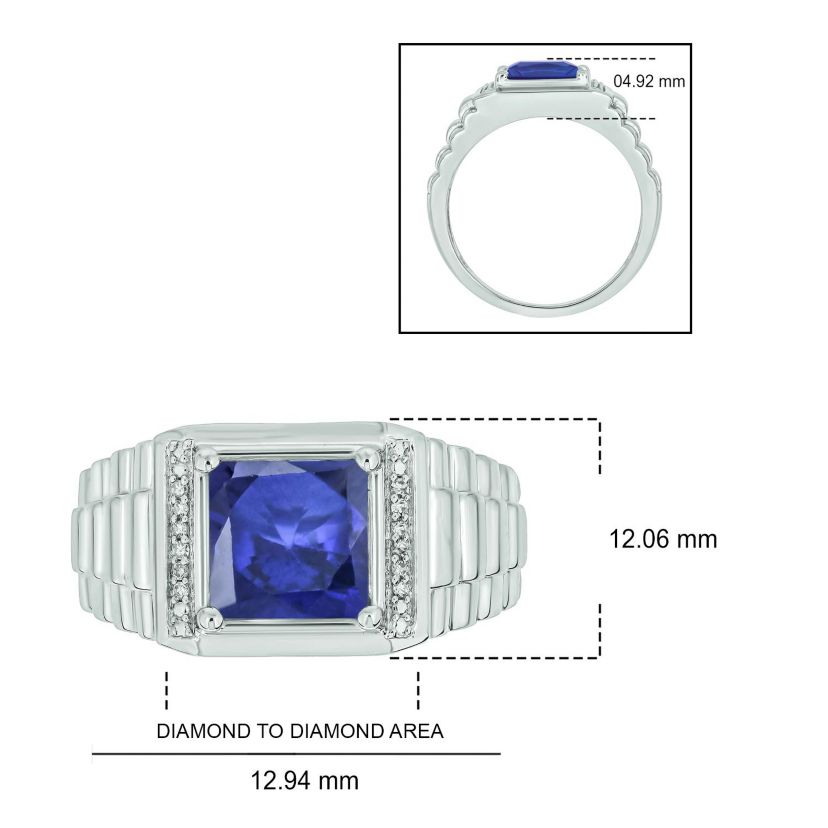 Lab Created Diamond Accent and 3.0 ct. t.w. Created Princess Cut White Sapphire Mens Ring In Sterling Silver