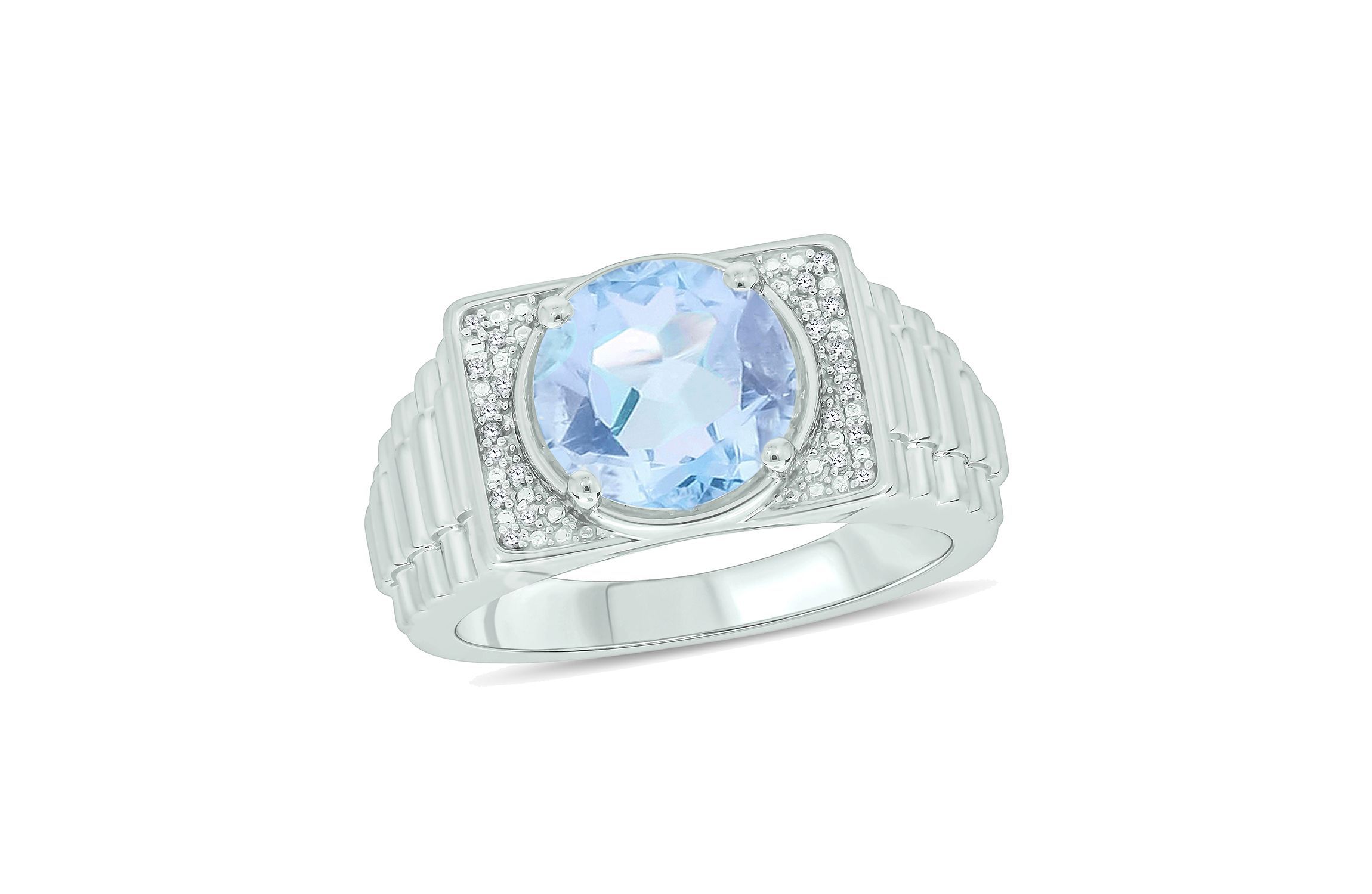 Lab Created Diamond Accent and 4.25 ct. t.w. Created Aquamarine Mens Ring In Sterling Silver