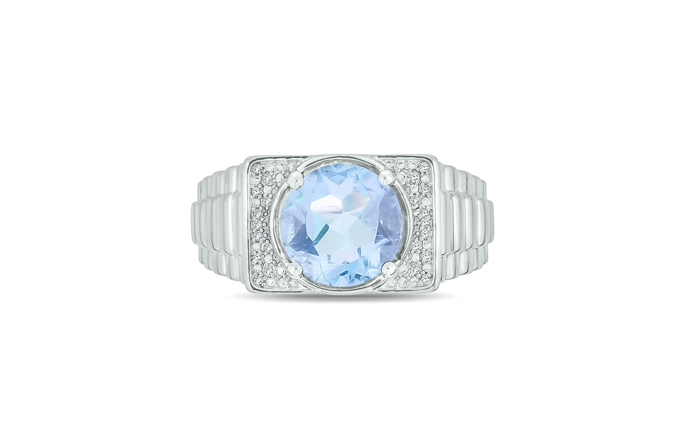 Lab Created Diamond Accent and 4.25 ct. t.w. Created Aquamarine Mens Ring In Sterling Silver