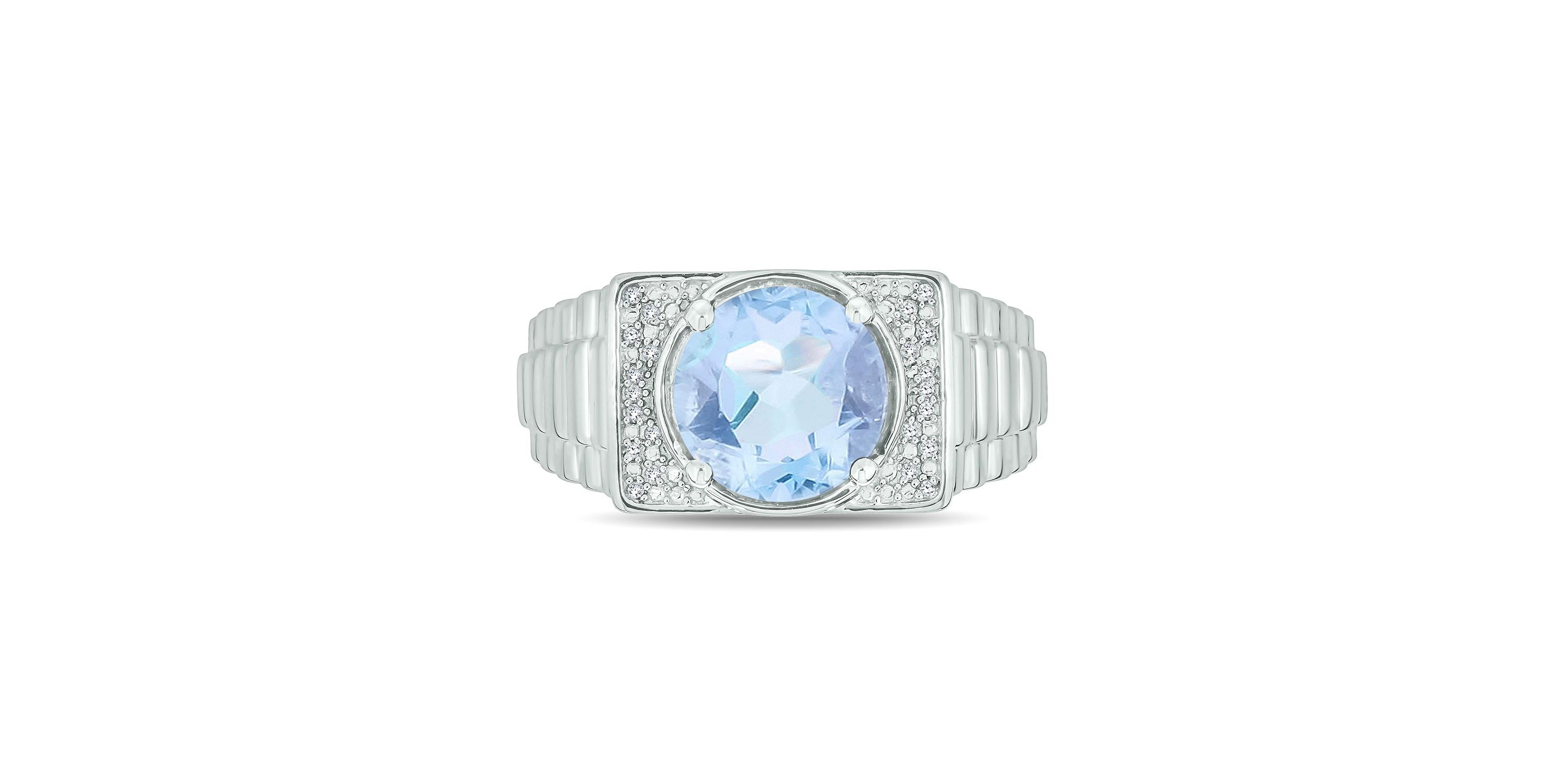 Lab Created Diamond Accent and 4.25 ct. t.w. Created Aquamarine Mens Ring In Sterling Silver