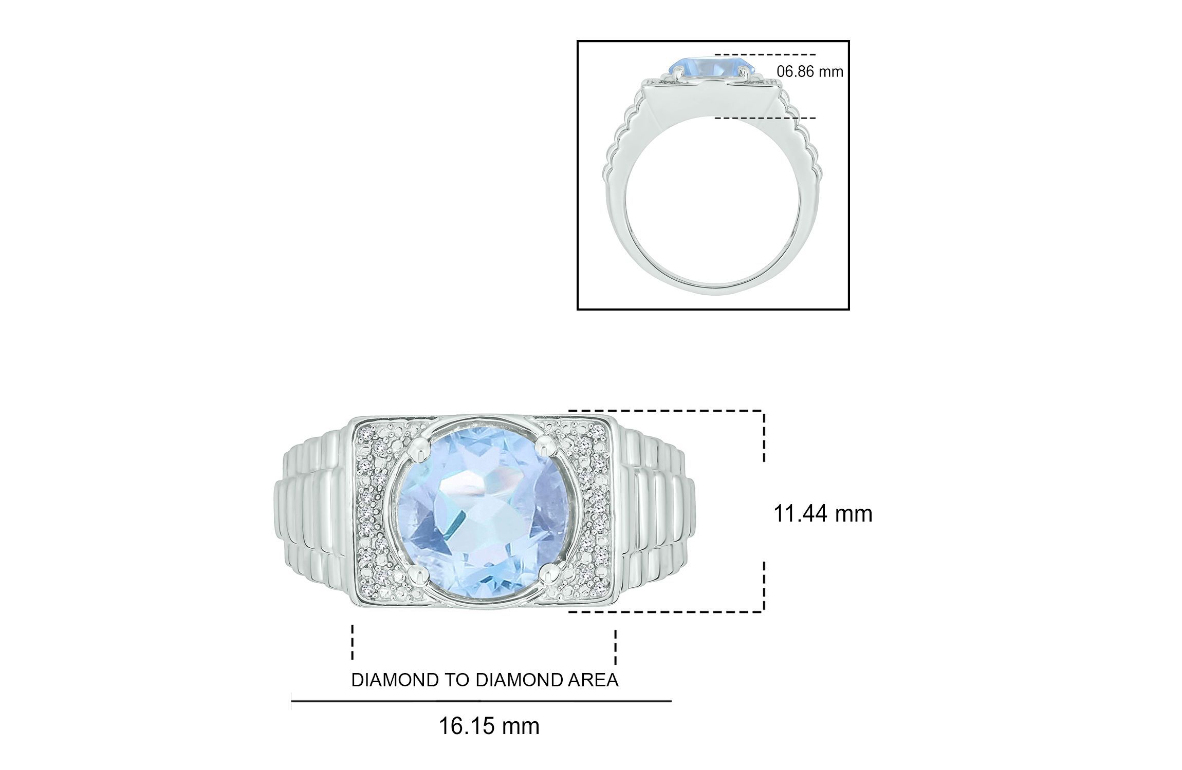 Lab Created Diamond Accent and 4.25 ct. t.w. Created Aquamarine Mens Ring In Sterling Silver