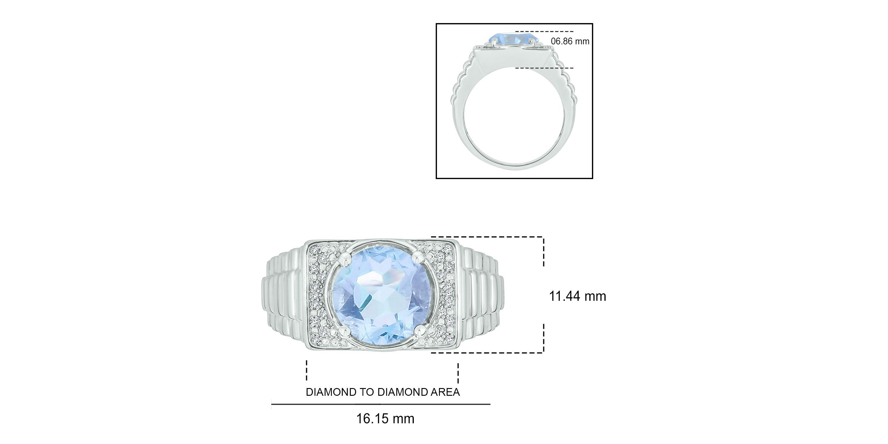 Lab Created Diamond Accent and 4.25 ct. t.w. Created Aquamarine Mens Ring In Sterling Silver