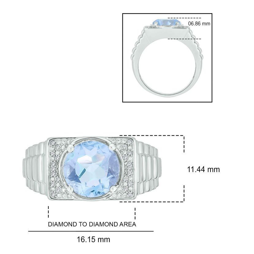 Lab Created Diamond Accent and 4.25 ct. t.w. Created Aquamarine Mens Ring In Sterling Silver