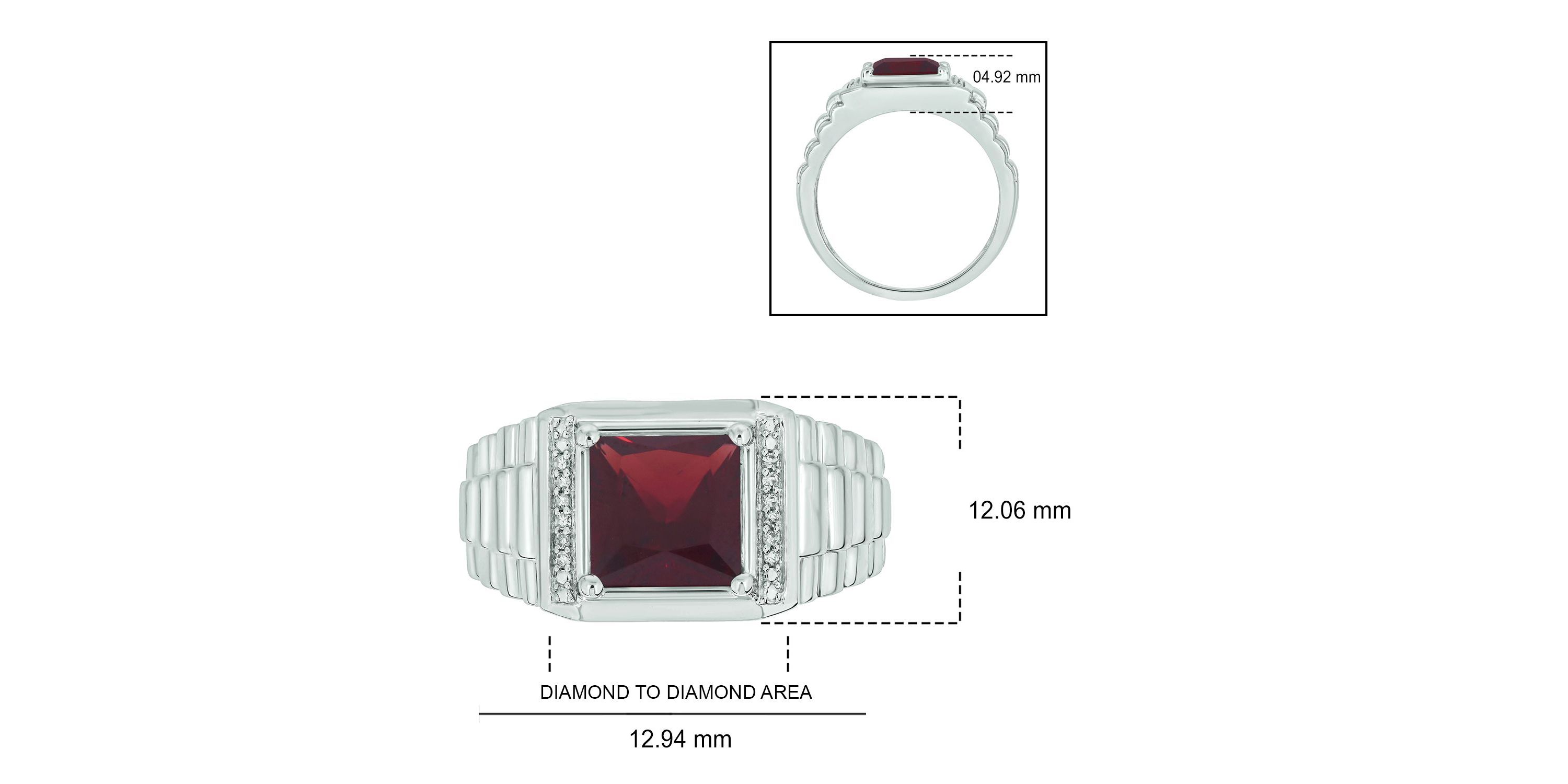Diamond Accent and 3.0 ct. t.w. Natural Princess Cut Garnet Mens Ring In Sterling Silver
