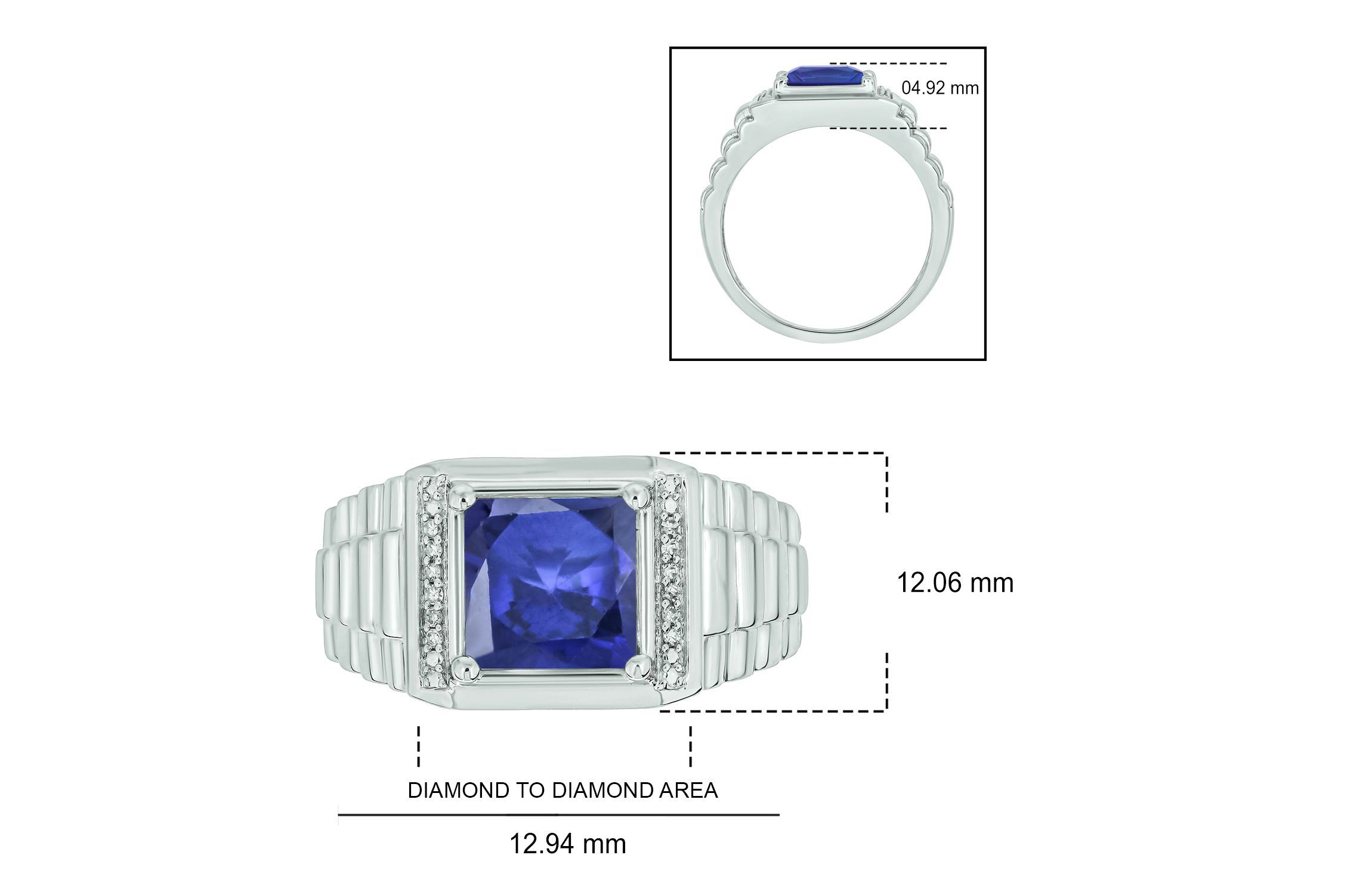 Lab Created Diamond Accent and 3.0 ct. t.w. Created Princess Cut Blue Sapphire Mens Ring In Sterling Silver