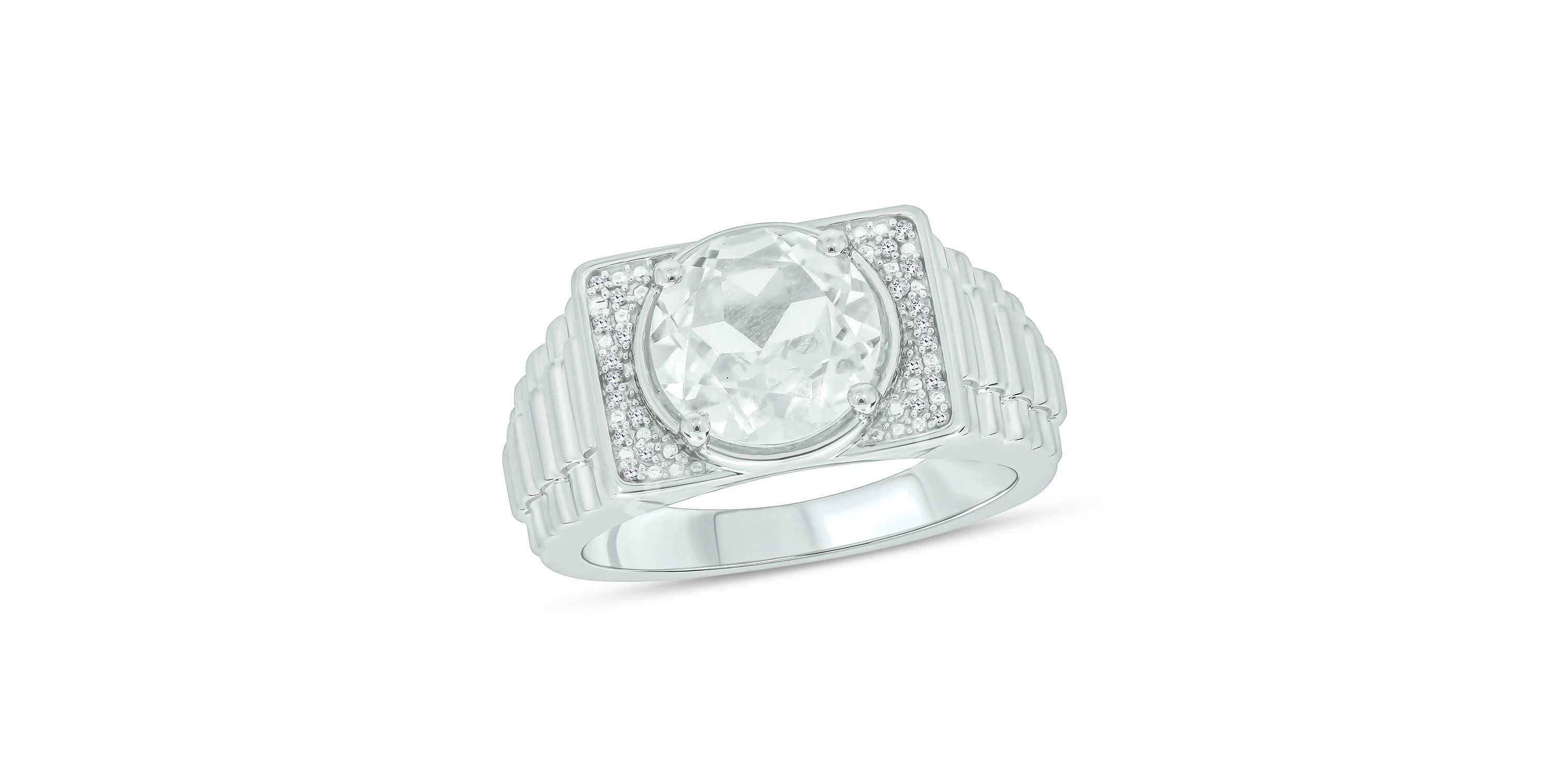 Lab Created Diamond Accent and 4.25 ct. t.w. Created White Sapphire Mens Ring In Sterling Silver