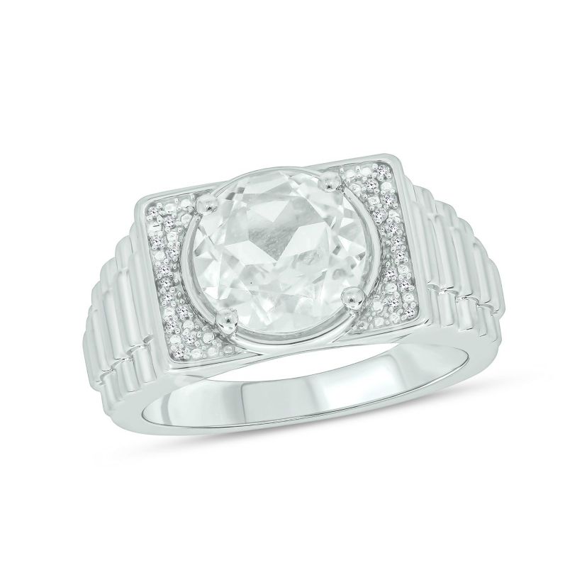 Lab Created Diamond Accent and 4.25 ct. t.w. Created White Sapphire Mens Ring In Sterling Silver