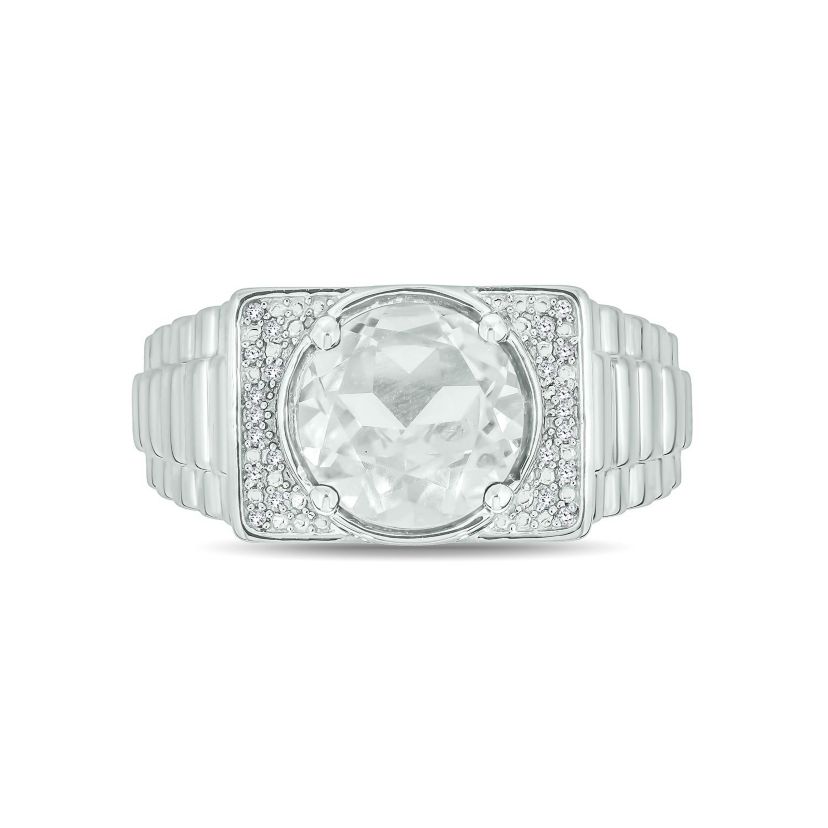 Lab Created Diamond Accent and 4.25 ct. t.w. Created White Sapphire Mens Ring In Sterling Silver