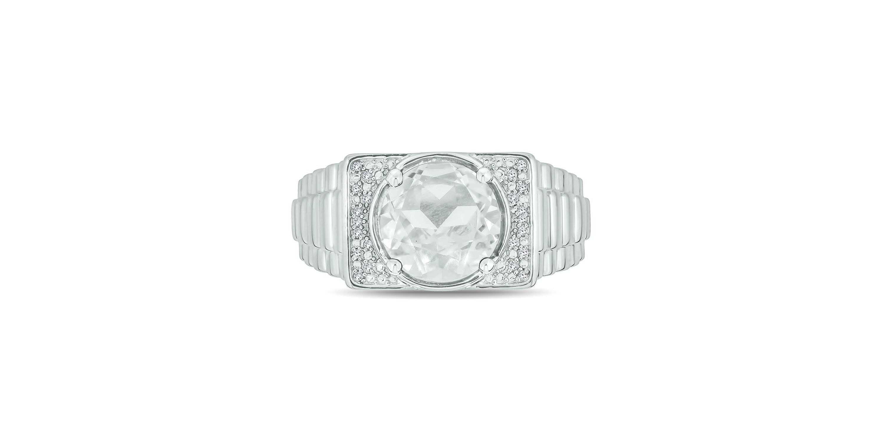 Lab Created Diamond Accent and 4.25 ct. t.w. Created White Sapphire Mens Ring In Sterling Silver