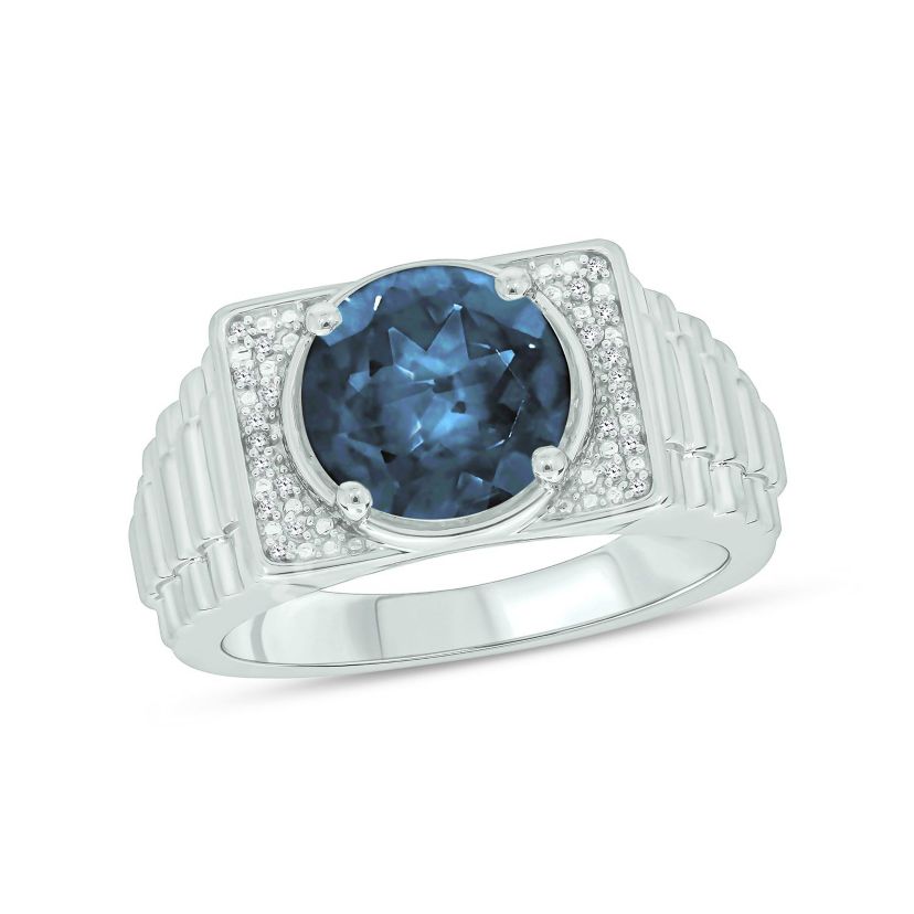 Diamond Accent and 4.25 ct. t.w. Natural Blue Topaz Mens Ring In Sterling Silver