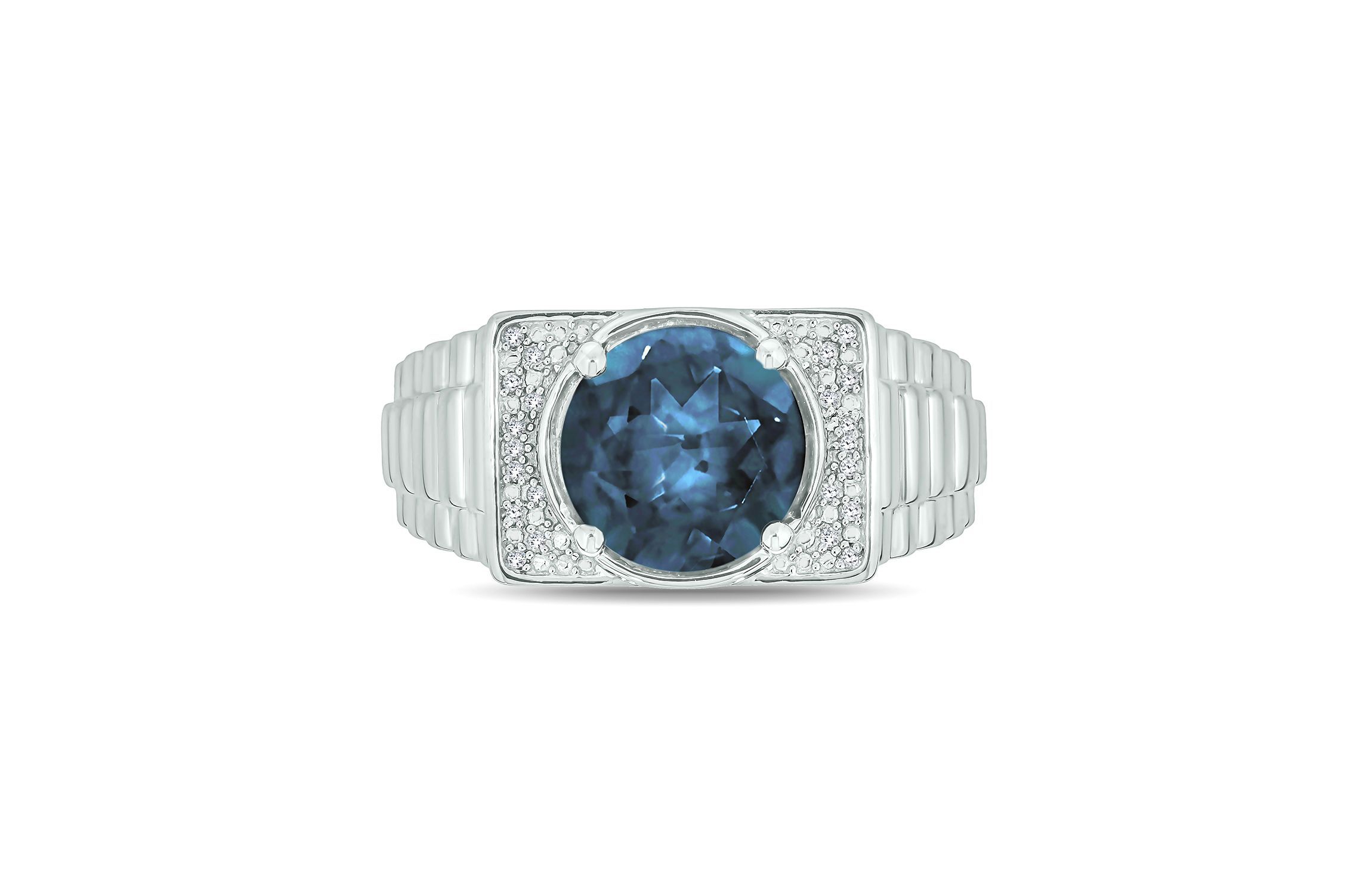 Diamond Accent and 4.25 ct. t.w. Natural Blue Topaz Mens Ring In Sterling Silver
