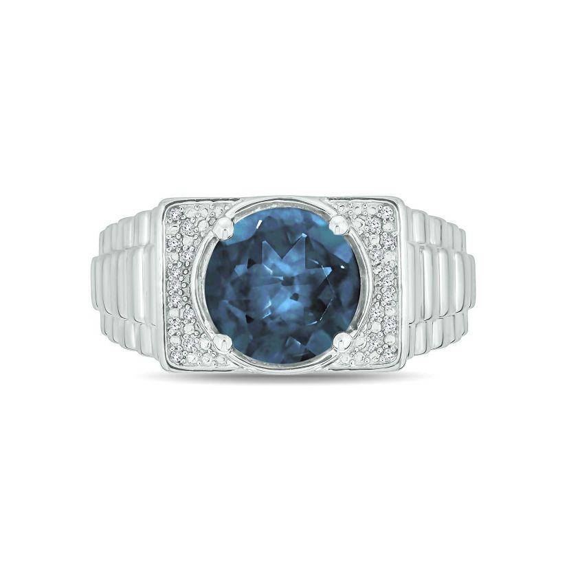 Diamond Accent and 4.25 ct. t.w. Natural Blue Topaz Mens Ring In Sterling Silver