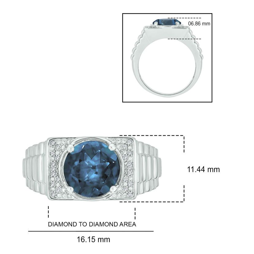 Diamond Accent and 4.25 ct. t.w. Natural Blue Topaz Mens Ring In Sterling Silver