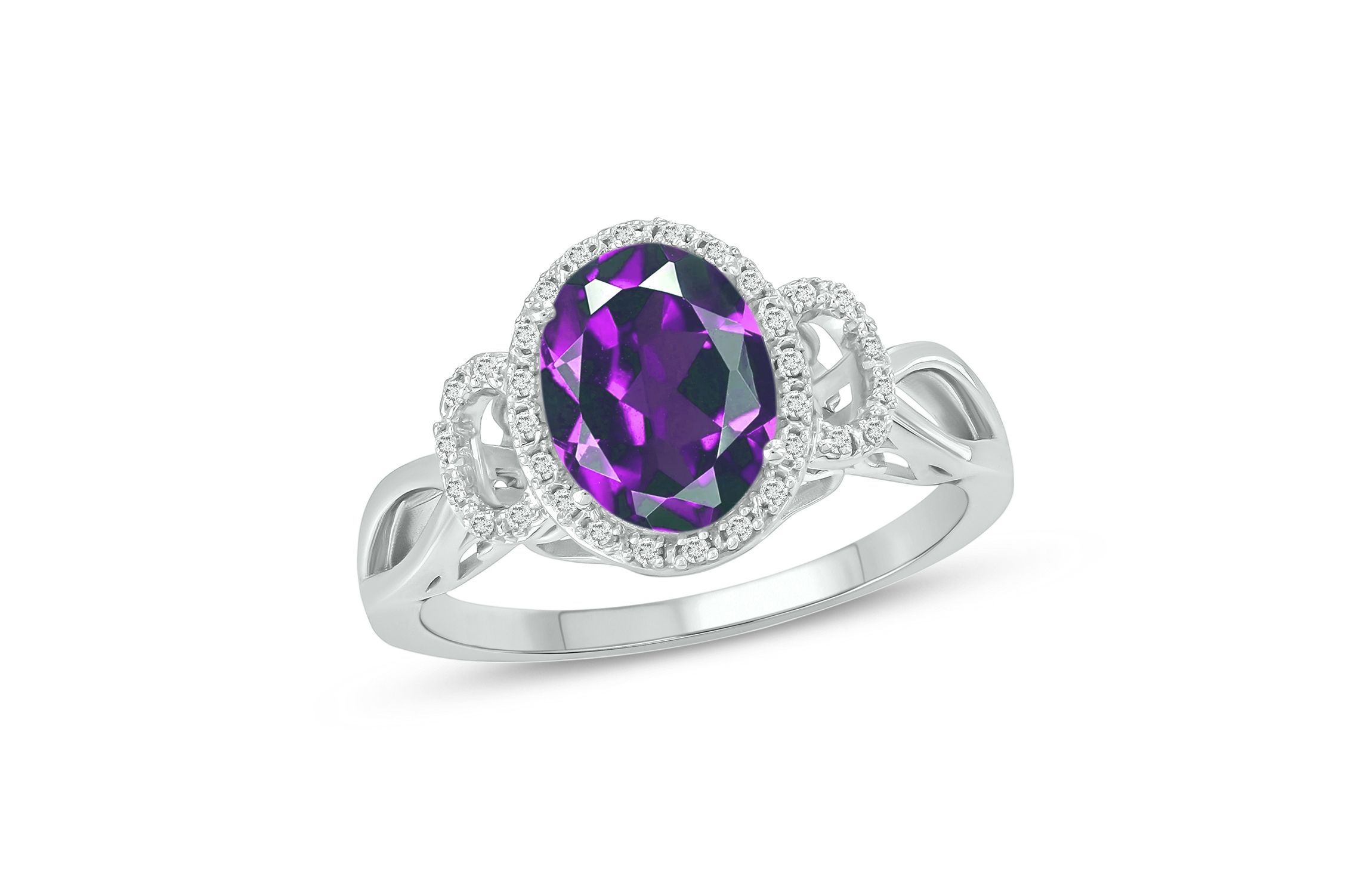 1/10 ct. t.w Diamond & 1.80 ct. t.w Amethyst Oval Shape Natural Color Stone Ring in 10K Gold