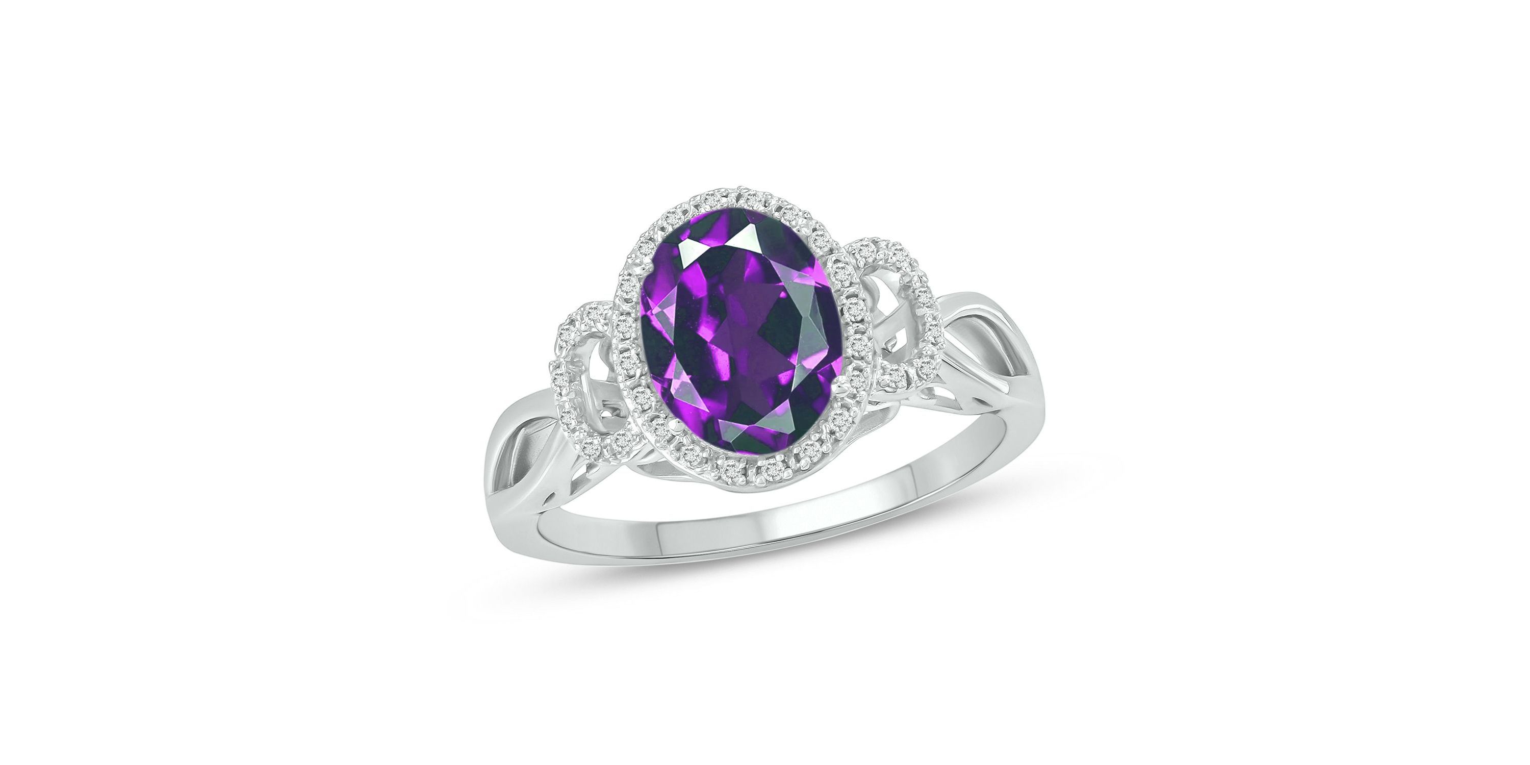 1/10 ct. t.w Diamond & 1.80 ct. t.w Amethyst Oval Shape Natural Color Stone Ring in 10K Gold