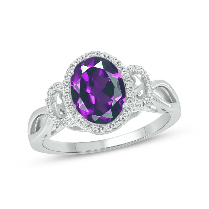 1/10 ct. t.w Diamond & 1.80 ct. t.w Amethyst Oval Shape Natural Color Stone Ring in 10K Gold