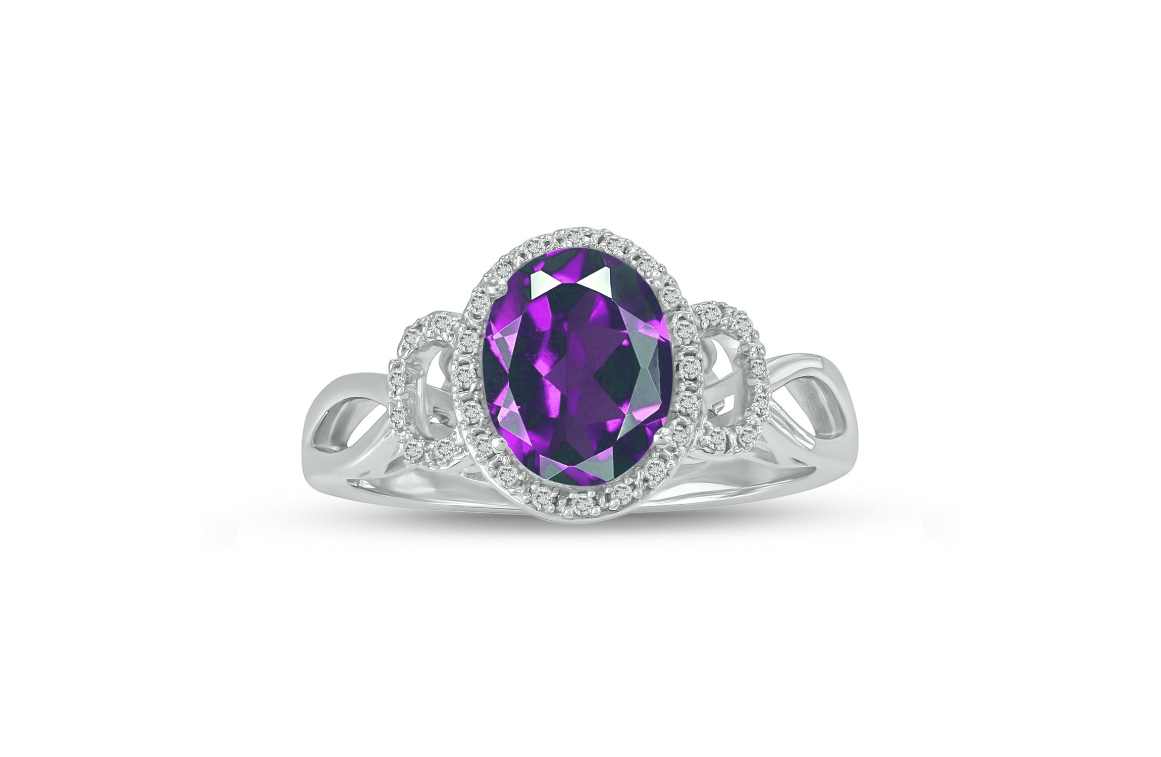 1/10 ct. t.w Diamond & 1.80 ct. t.w Amethyst Oval Shape Natural Color Stone Ring in 10K Gold