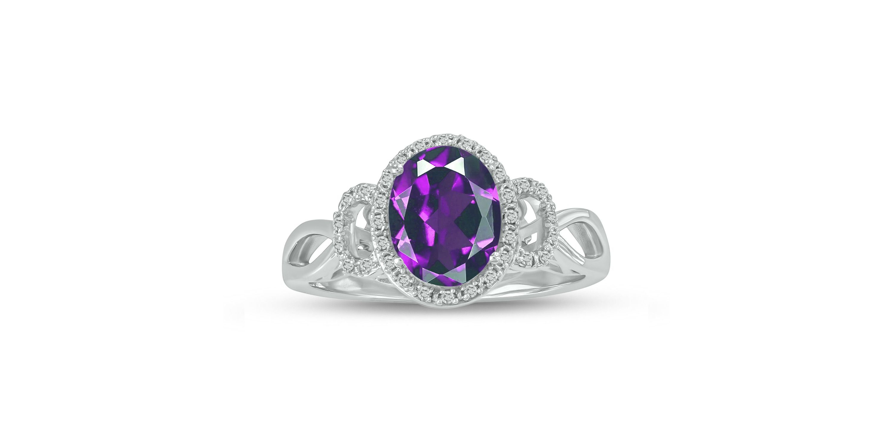 1/10 ct. t.w Diamond & 1.80 ct. t.w Amethyst Oval Shape Natural Color Stone Ring in 10K Gold
